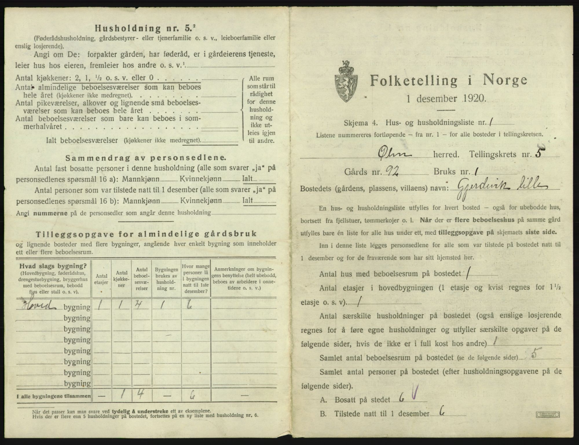 SAB, 1920 census for Ølen, 1920, p. 363