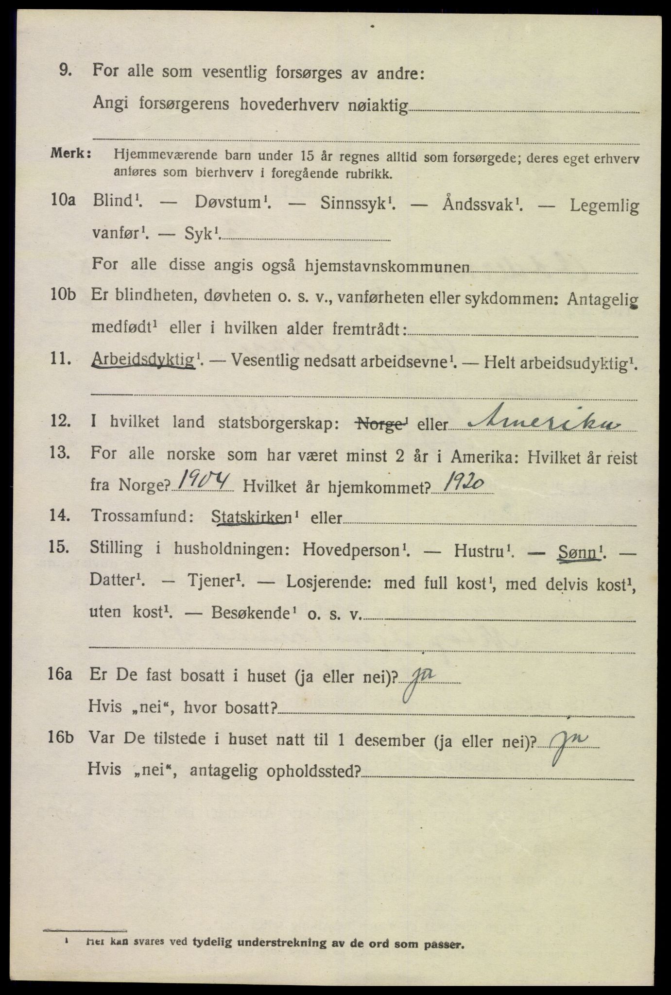 SAK, 1920 census for Oddernes, 1920, p. 6038