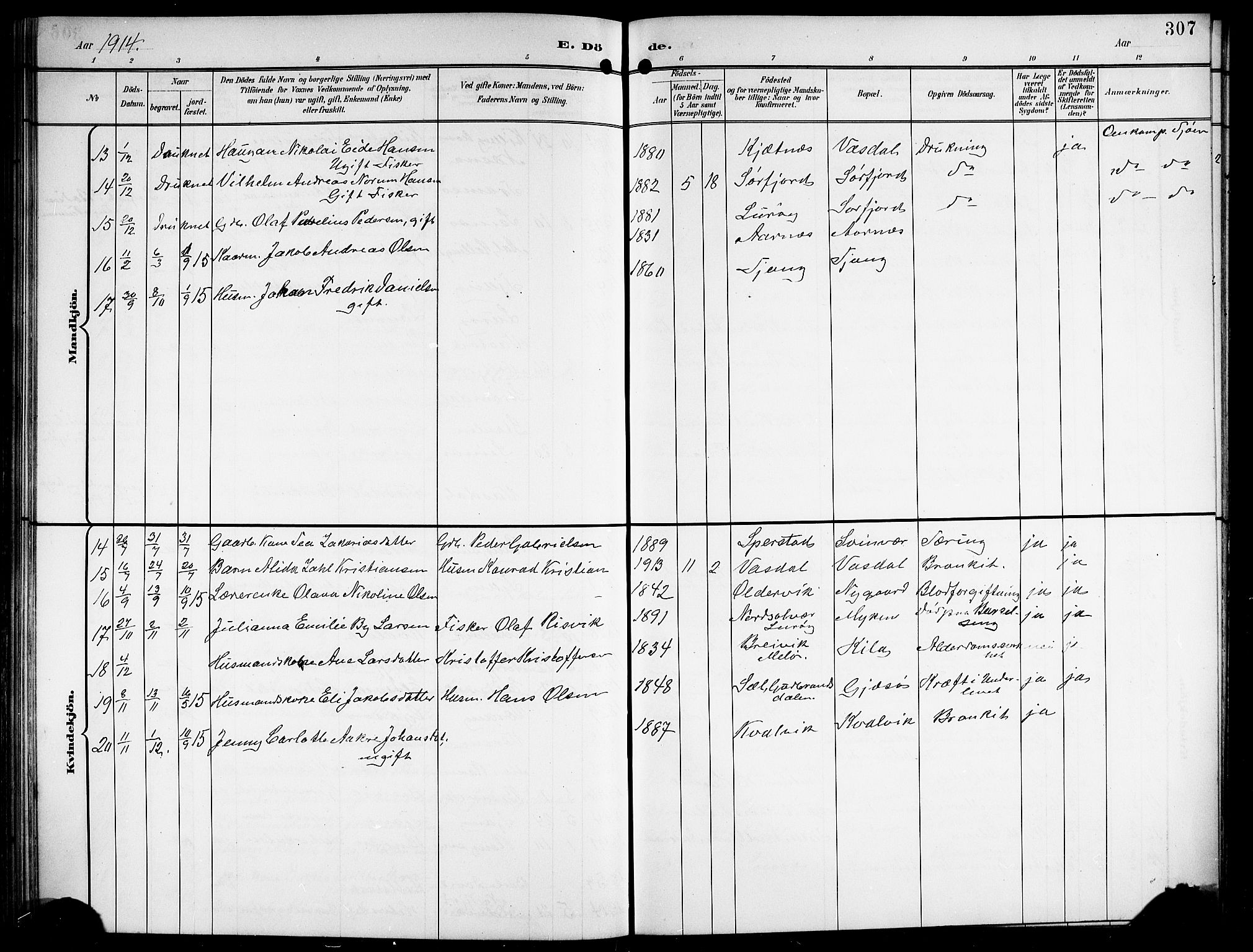 Ministerialprotokoller, klokkerbøker og fødselsregistre - Nordland, AV/SAT-A-1459/841/L0621: Parish register (copy) no. 841C05, 1897-1923, p. 307