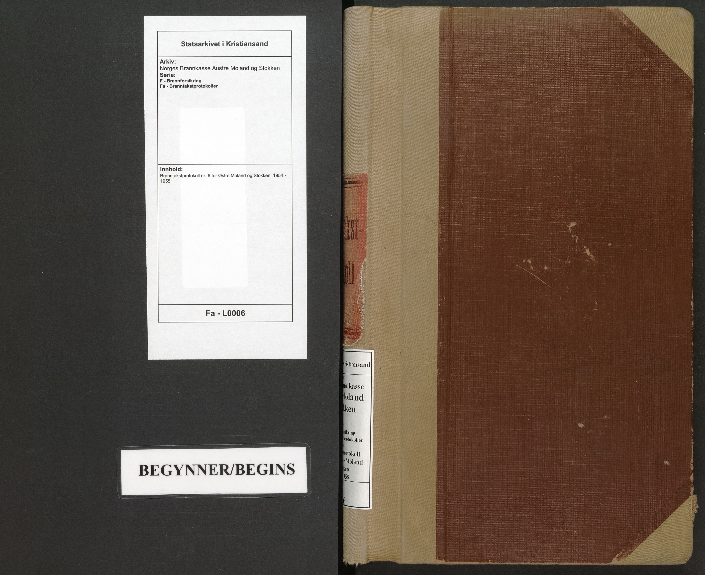 Norges Brannkasse Austre Moland og Stokken, AV/SAK-2241-0057/F/Fa/L0006: Branntakstprotokoll nr. 6 for Østre Moland og Stokken, 1954-1955