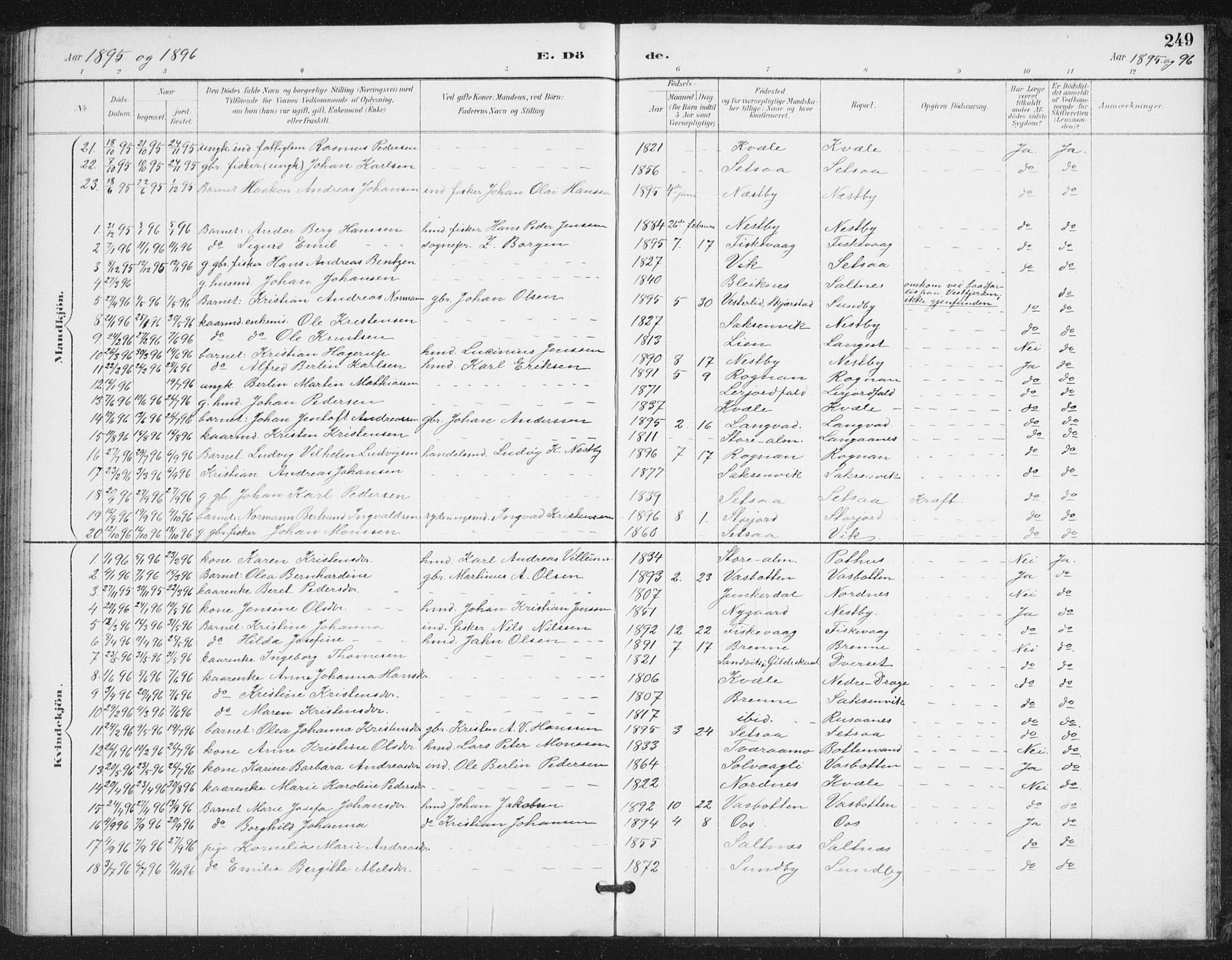 Ministerialprotokoller, klokkerbøker og fødselsregistre - Nordland, SAT/A-1459/847/L0682: Parish register (copy) no. 847C10, 1889-1907, p. 249