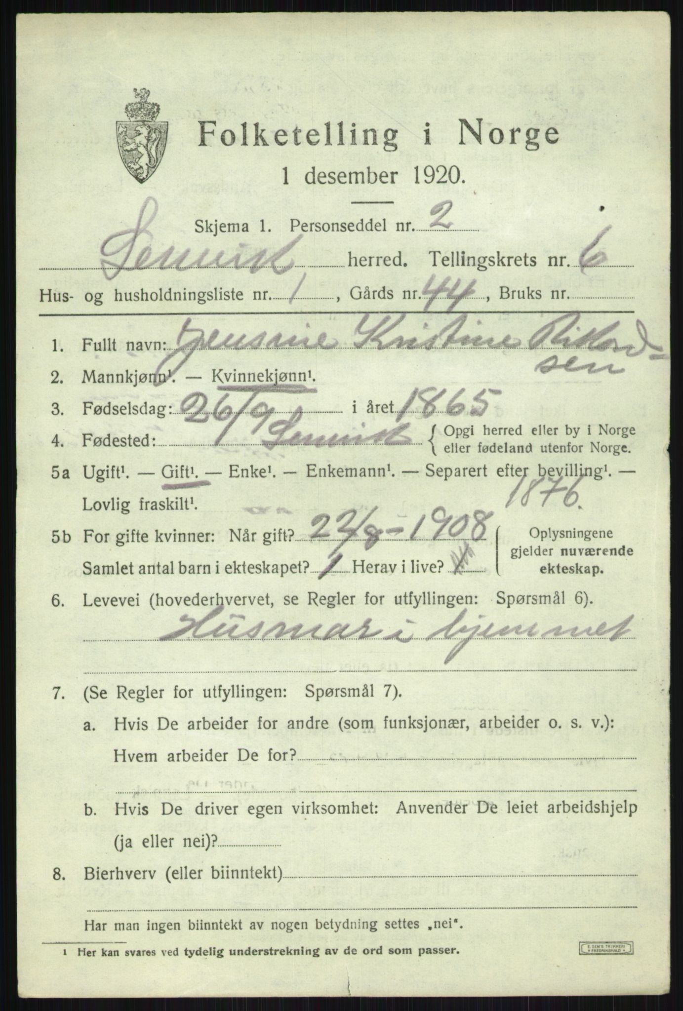 SATØ, 1920 census for Lenvik, 1920, p. 7830