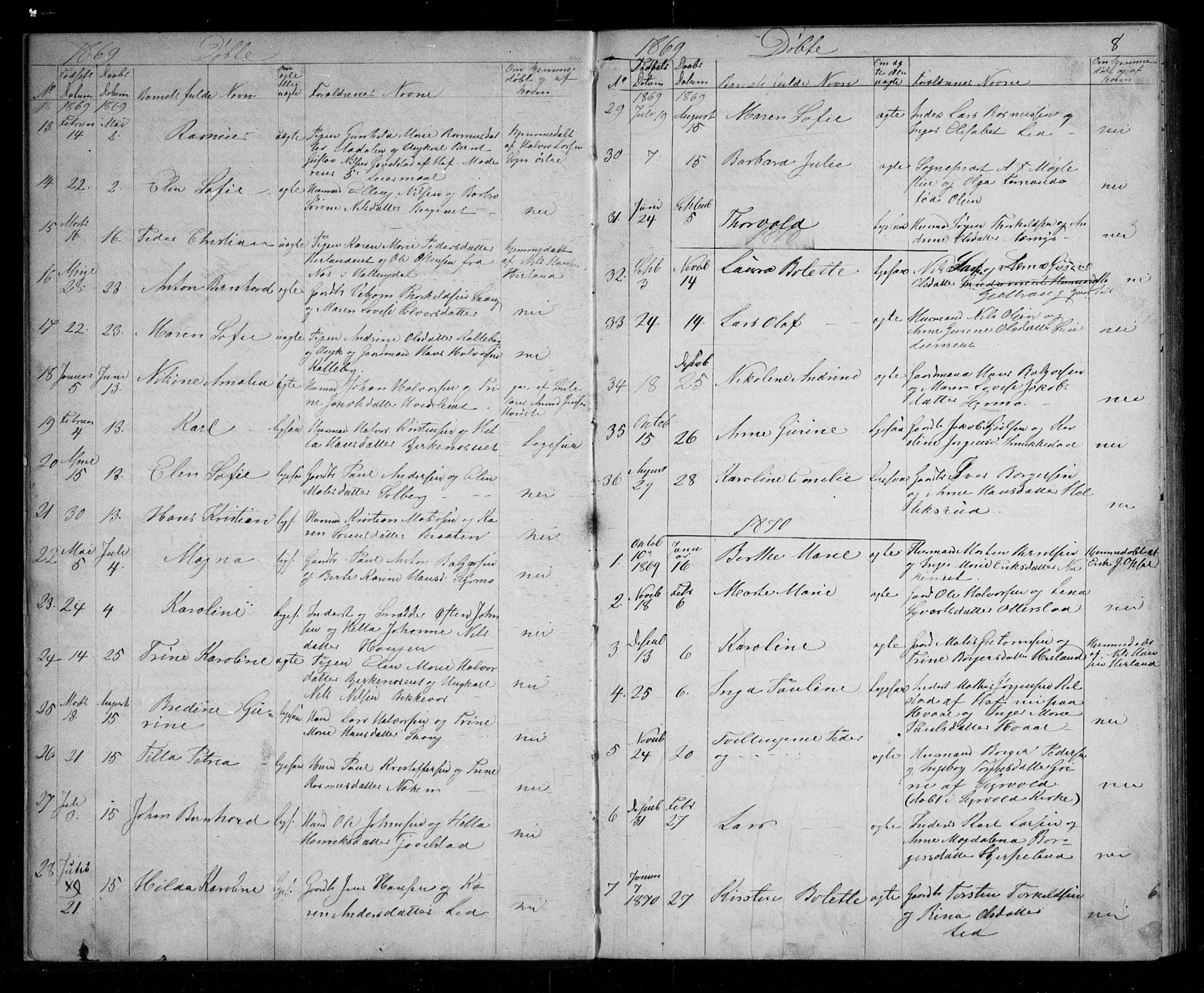 Lardal kirkebøker, SAKO/A-350/G/Ga/L0001: Parish register (copy) no. I 1, 1864-1901, p. 8