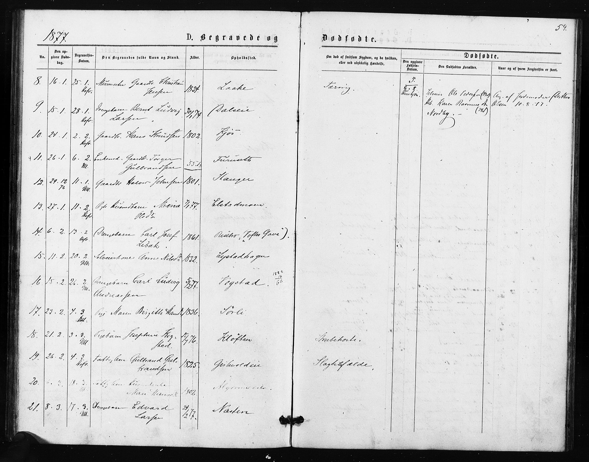 Ullensaker prestekontor Kirkebøker, SAO/A-10236a/F/Fa/L0018: Parish register (official) no. I 18, 1876-1877, p. 54