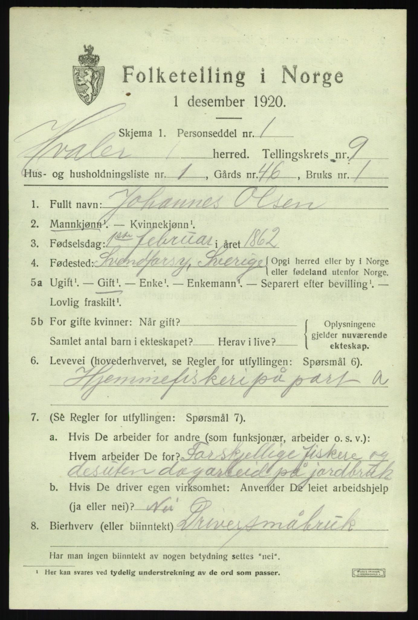 SAO, 1920 census for Hvaler, 1920, p. 8586