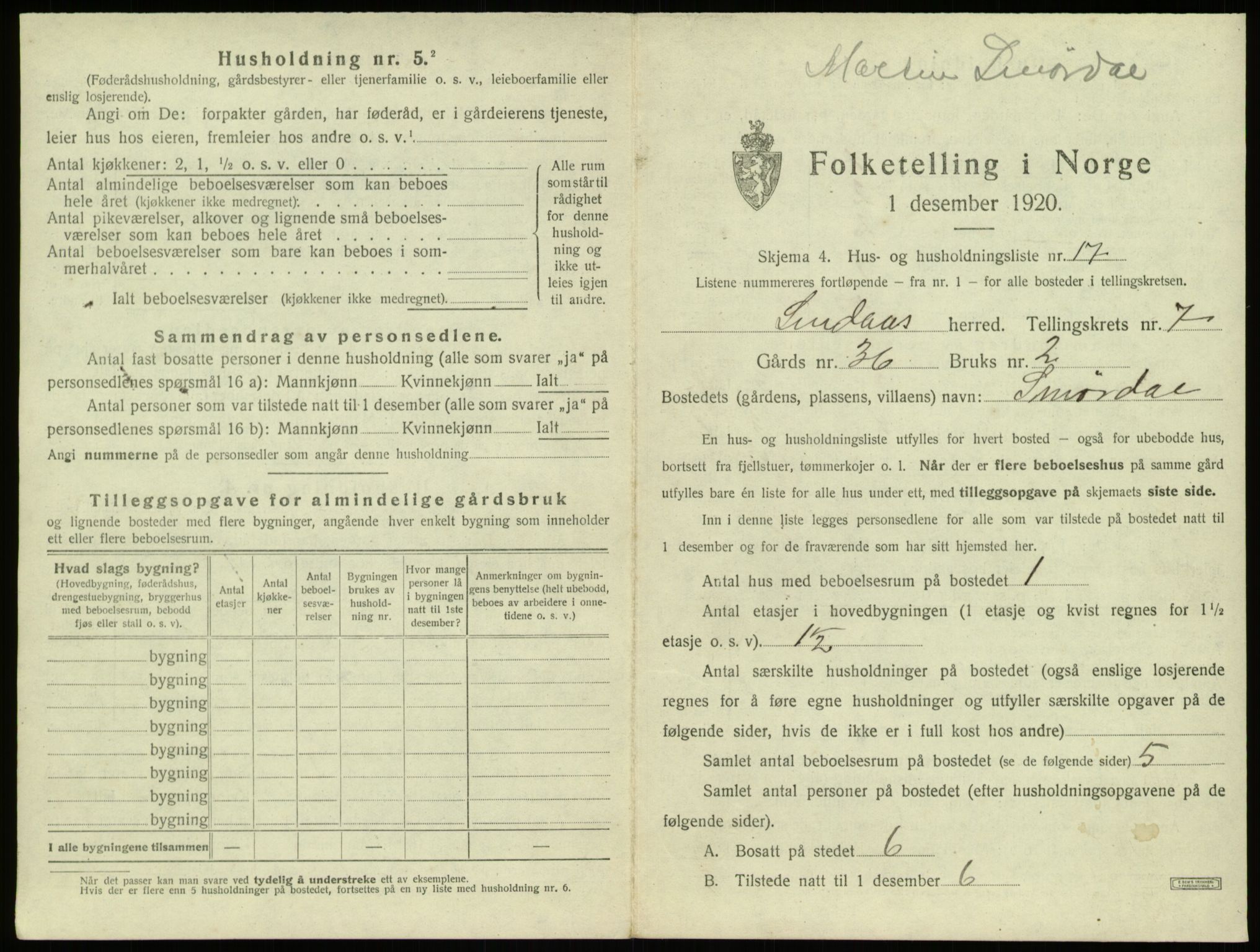 SAB, 1920 census for Lindås, 1920, p. 501