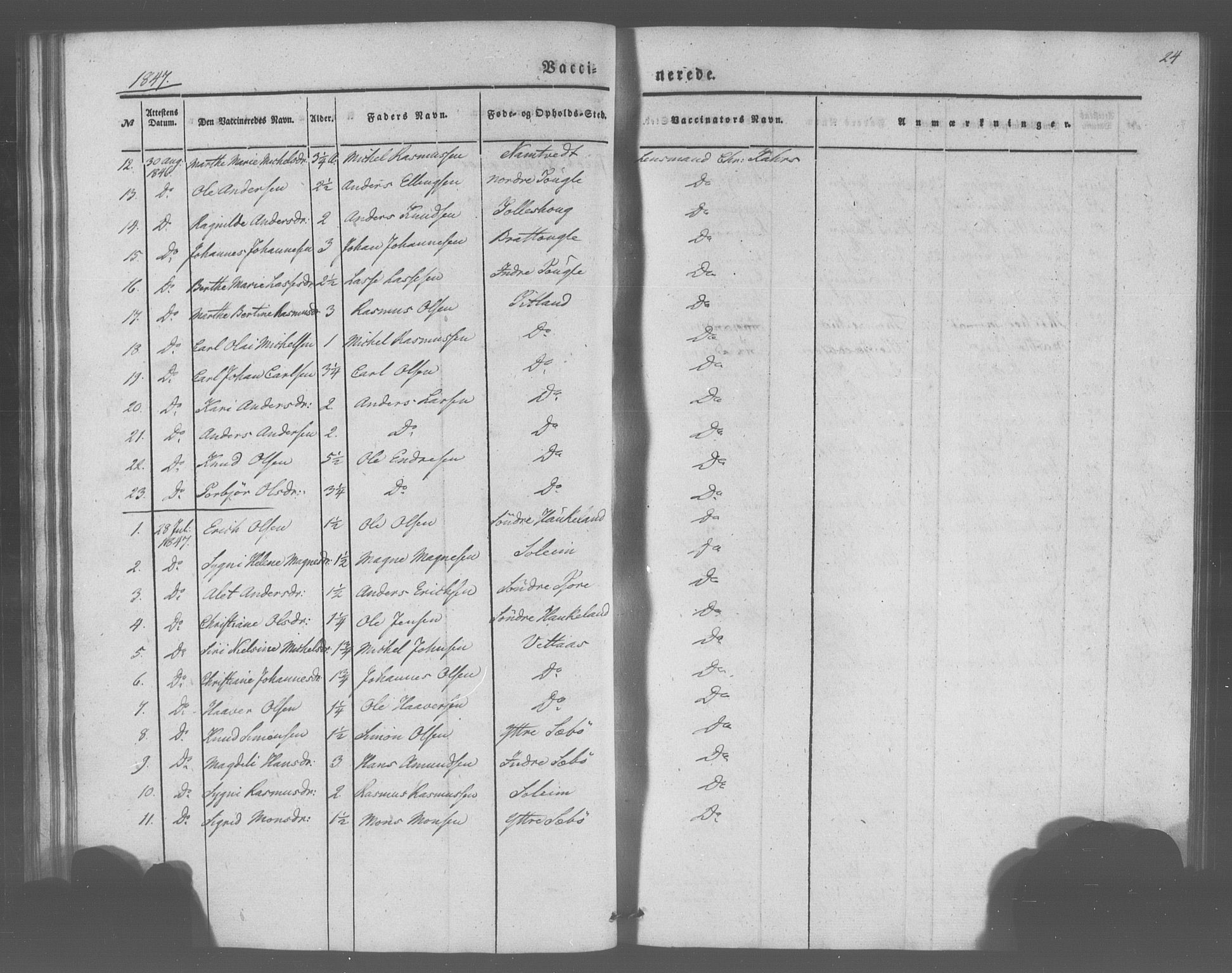Manger sokneprestembete, SAB/A-76801/H/Haa: Parish register (official) no. A 10, 1844-1859, p. 24