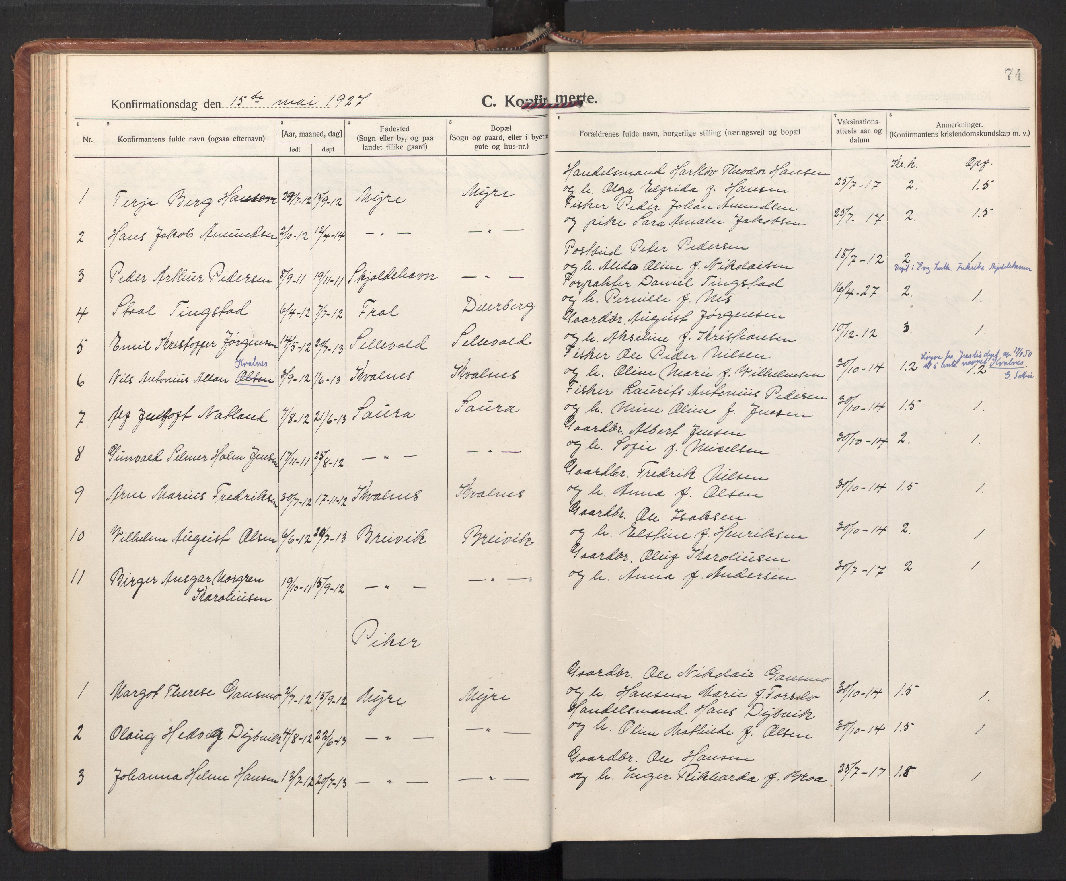 Ministerialprotokoller, klokkerbøker og fødselsregistre - Nordland, AV/SAT-A-1459/897/L1408: Parish register (official) no. 897A15, 1922-1938, p. 74