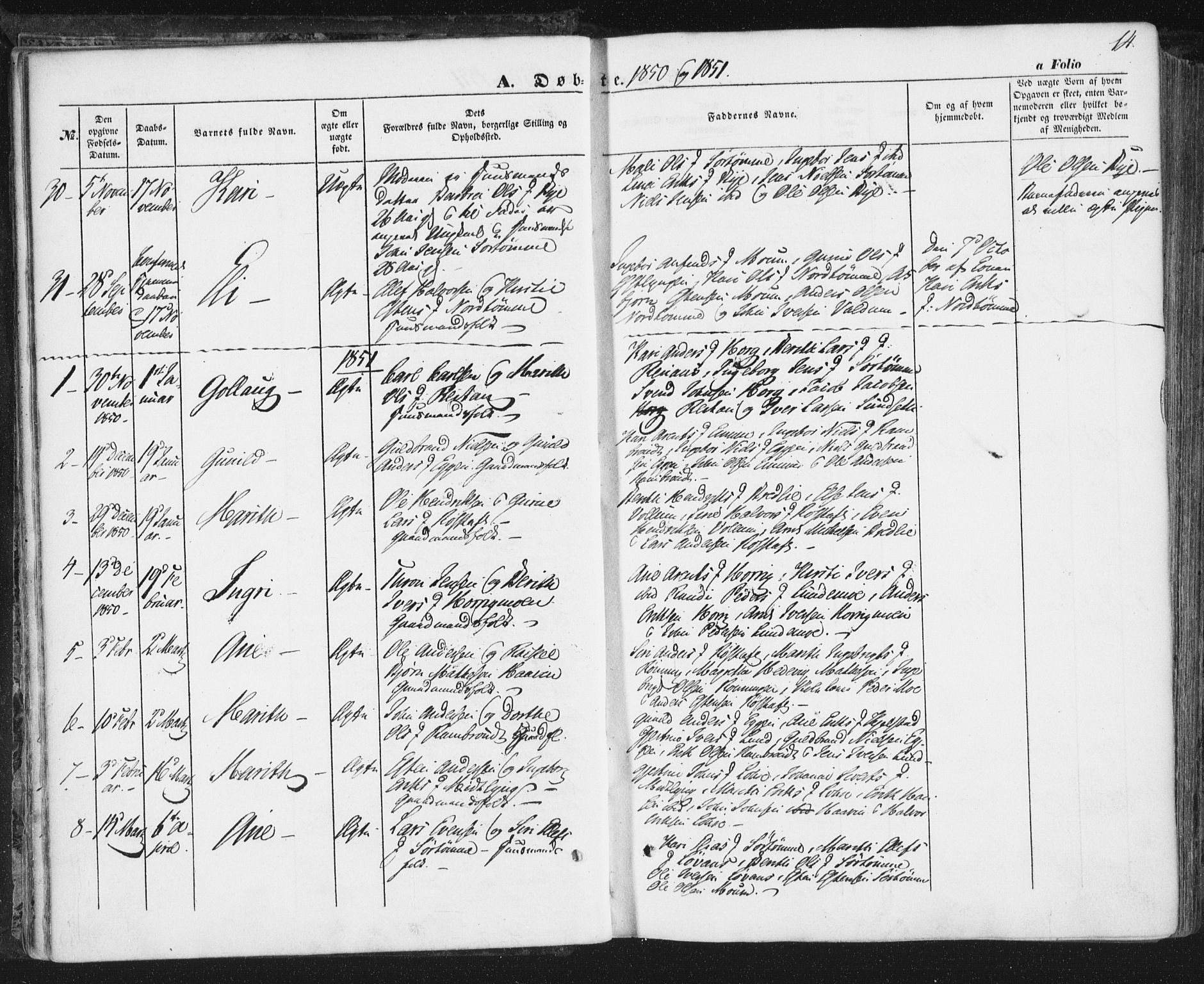 Ministerialprotokoller, klokkerbøker og fødselsregistre - Sør-Trøndelag, SAT/A-1456/692/L1103: Parish register (official) no. 692A03, 1849-1870, p. 14