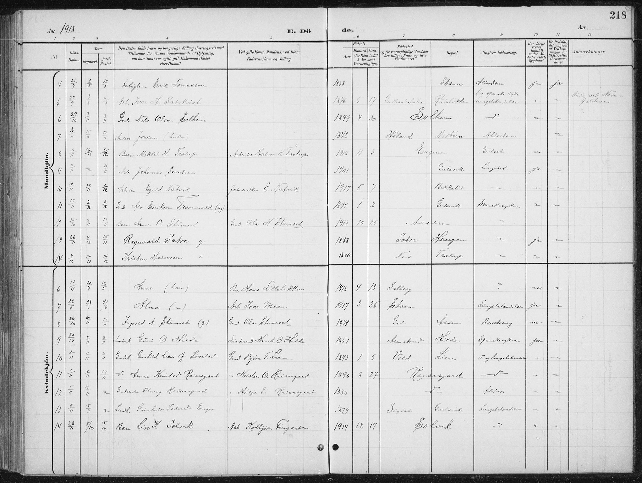 Nes kirkebøker, AV/SAKO-A-236/G/Gb/L0001: Parish register (copy) no. II 1, 1901-1939, p. 218