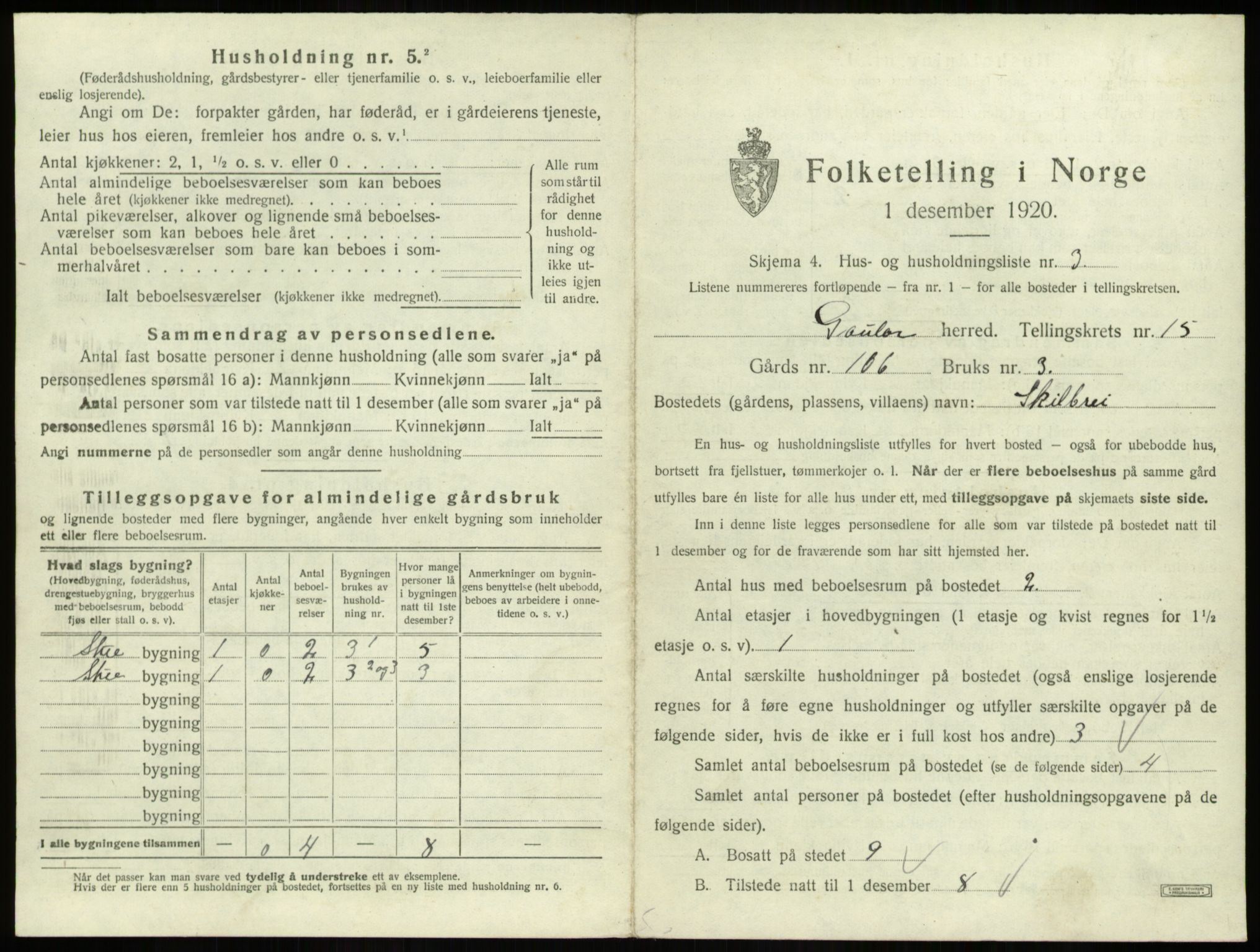 SAB, 1920 census for Gaular, 1920, p. 1070