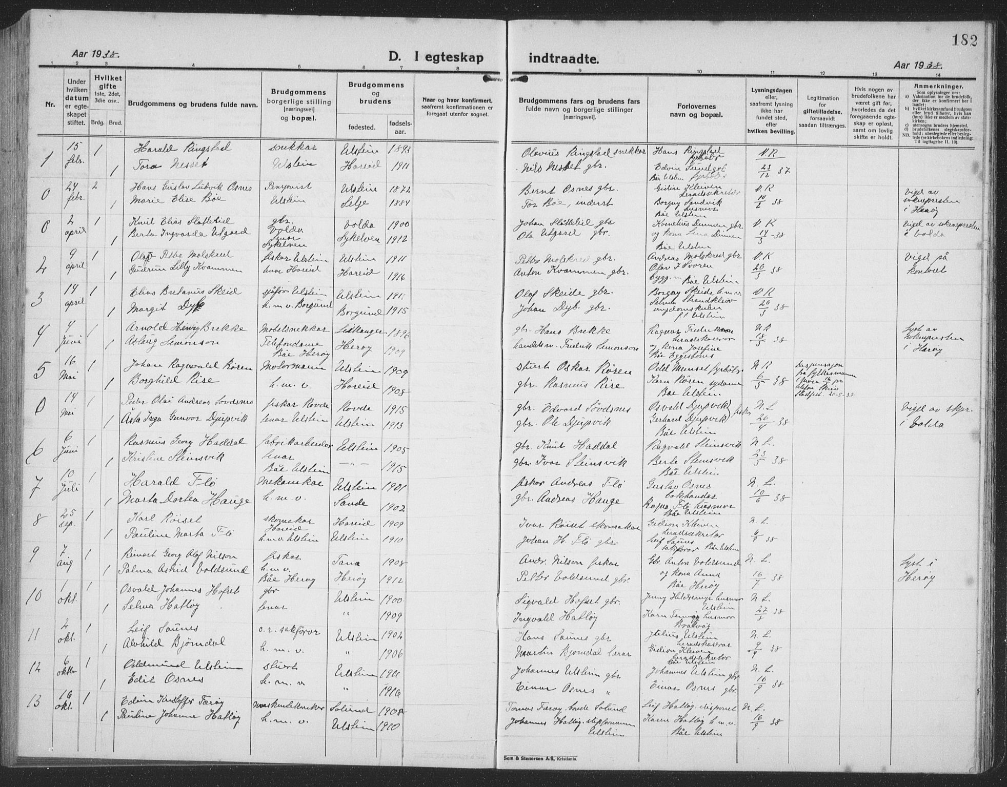 Ministerialprotokoller, klokkerbøker og fødselsregistre - Møre og Romsdal, AV/SAT-A-1454/509/L0113: Parish register (copy) no. 509C03, 1923-1939, p. 182