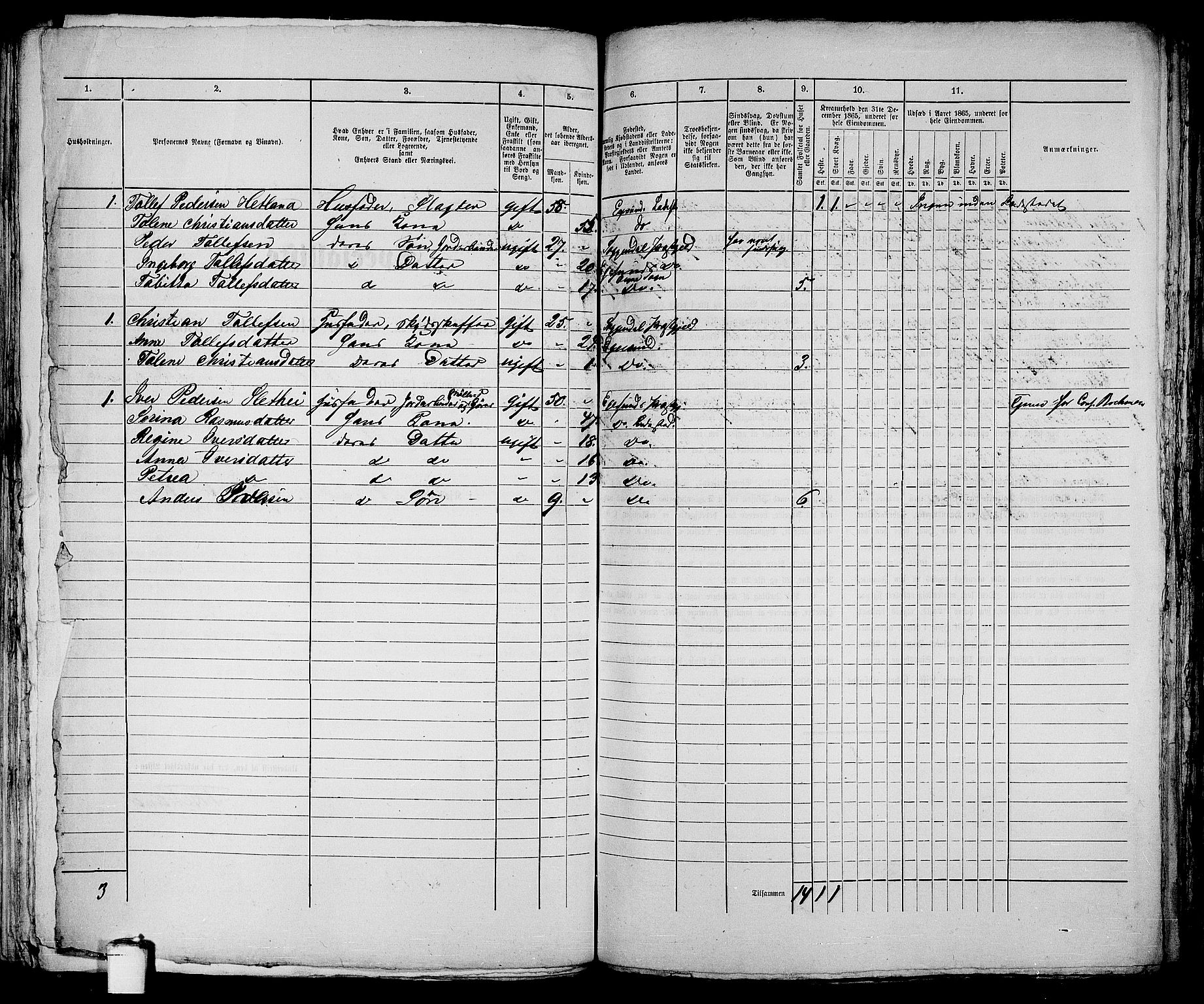 RA, 1865 census for Eigersund parish, Egersund town, 1865, p. 295