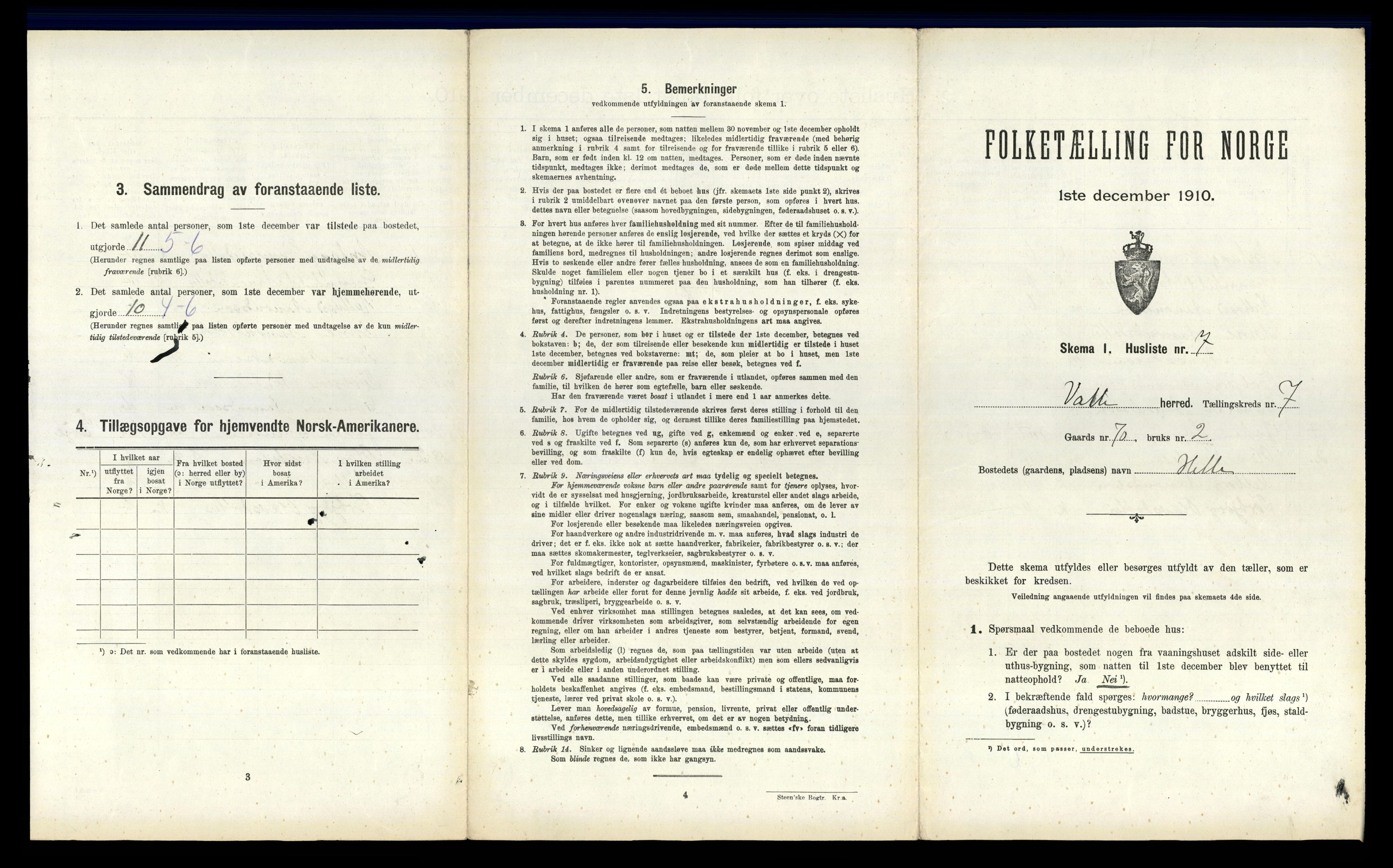 RA, 1910 census for Valle, 1910, p. 609