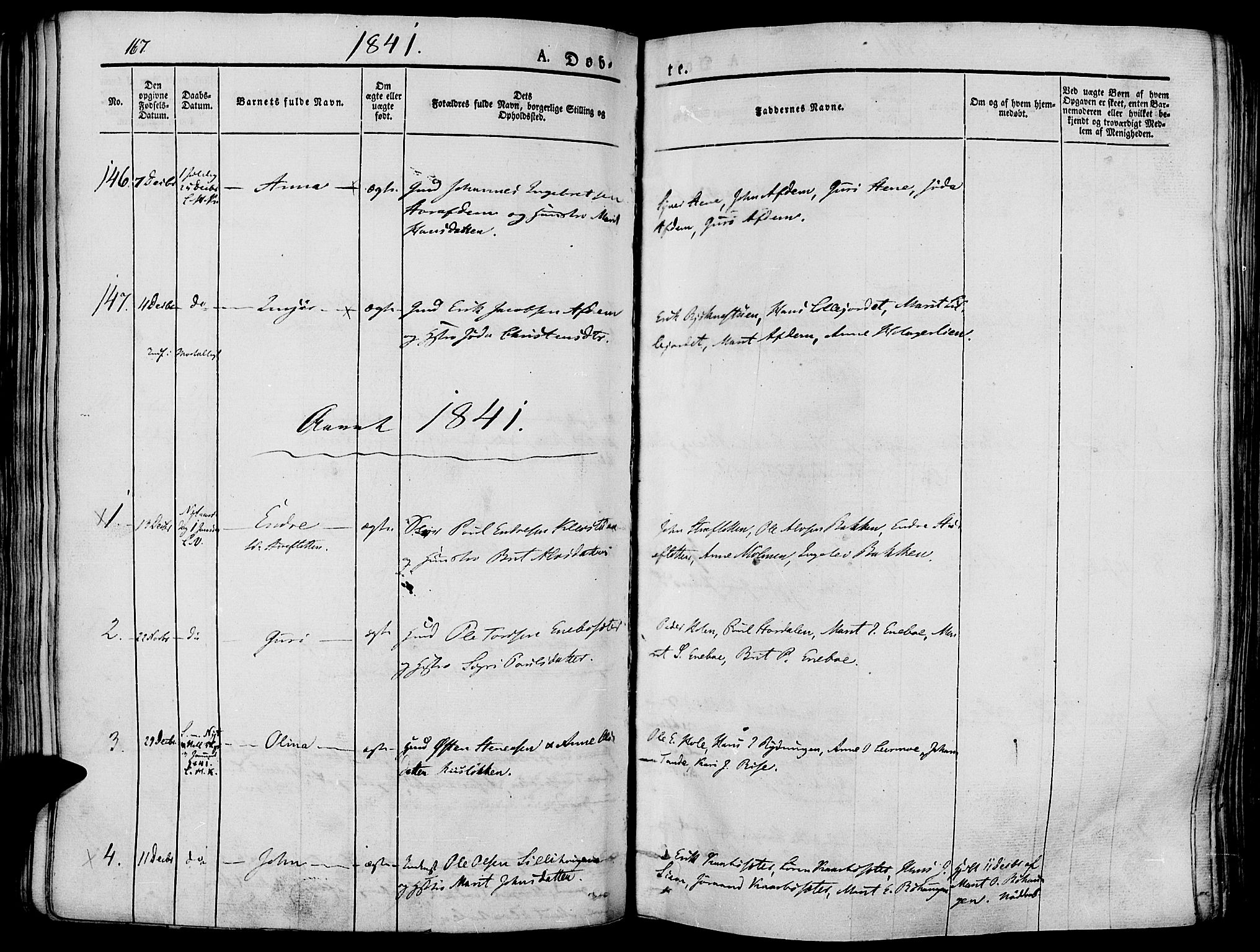 Lesja prestekontor, SAH/PREST-068/H/Ha/Haa/L0005: Parish register (official) no. 5, 1830-1842, p. 167