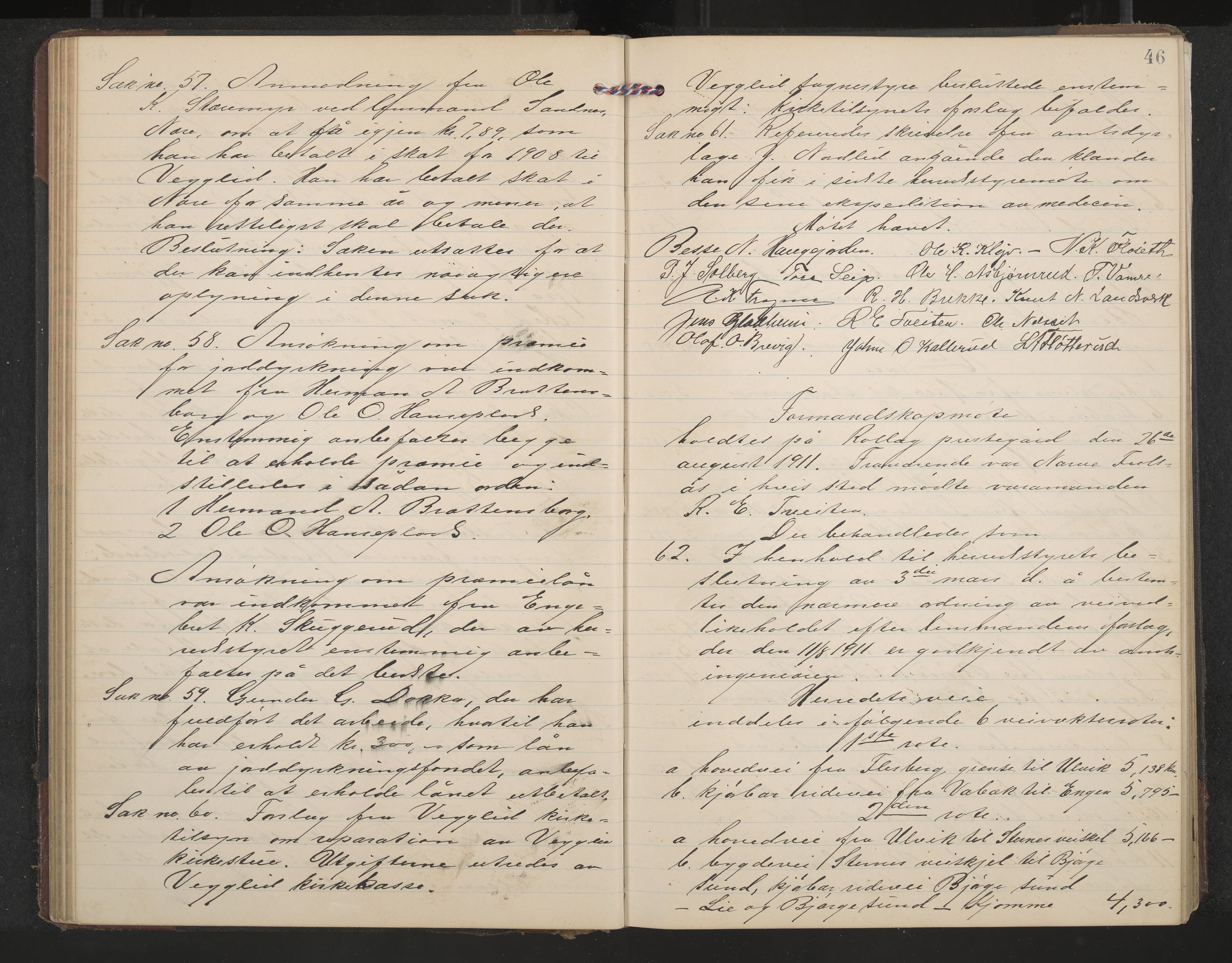 Rollag formannskap og sentraladministrasjon, IKAK/0632021-2/A/Aa/L0005: Møtebok, 1909-1915, p. 46