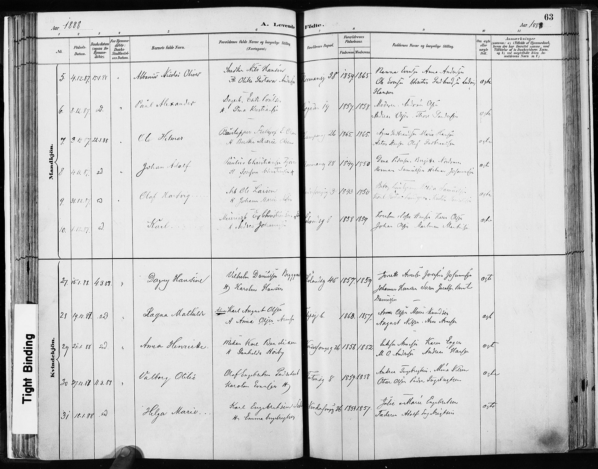 Kampen prestekontor Kirkebøker, SAO/A-10853/F/Fa/L0003: Parish register (official) no. I 3, 1886-1892, p. 63