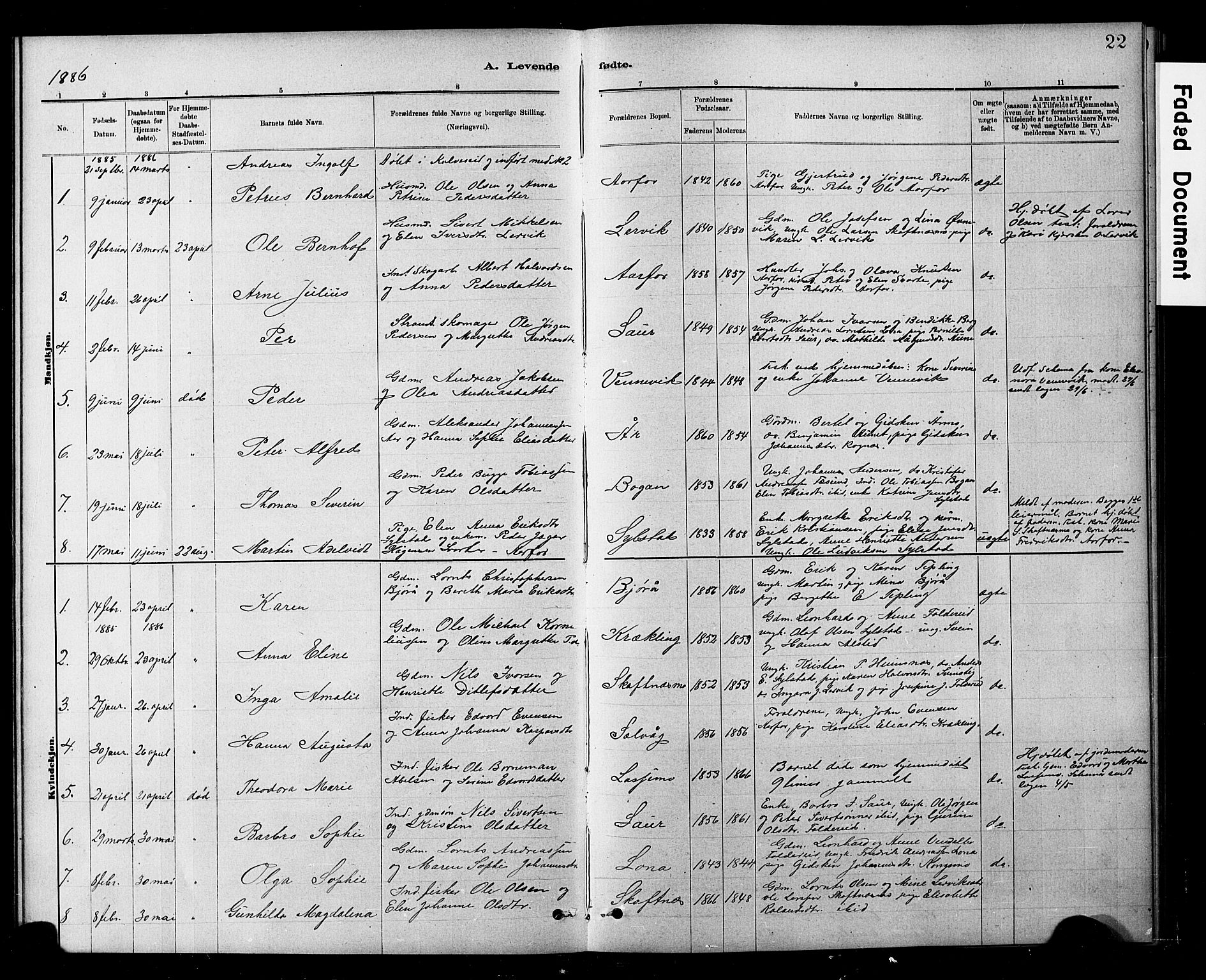 Ministerialprotokoller, klokkerbøker og fødselsregistre - Nord-Trøndelag, SAT/A-1458/783/L0661: Parish register (copy) no. 783C01, 1878-1893, p. 22