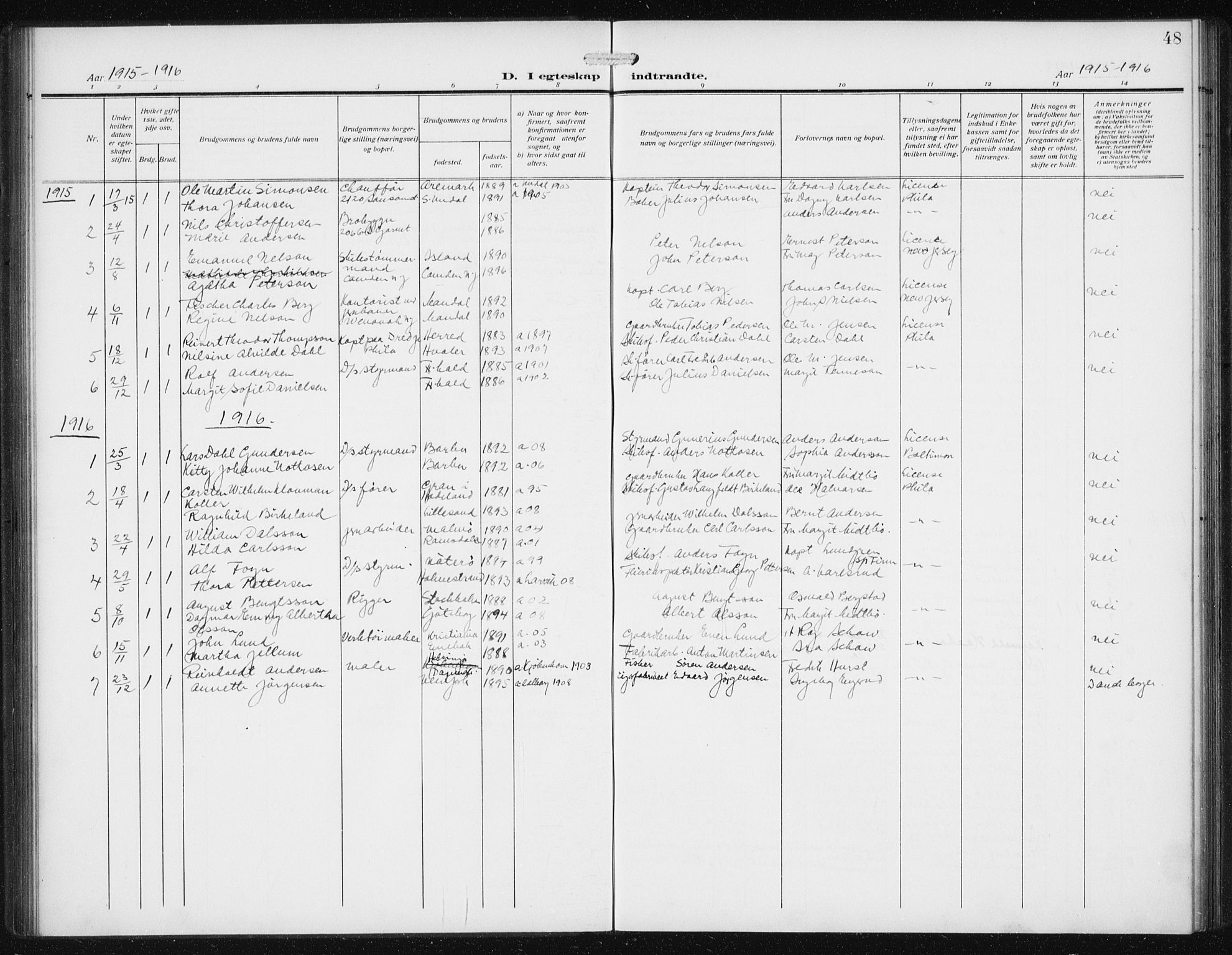 Den norske sjømannsmisjon i utlandet/Philadelphia, SAB/SAB/PA-0113/H/Ha/L0001: Parish register (official) no. A 1, 1912-1931, p. 48