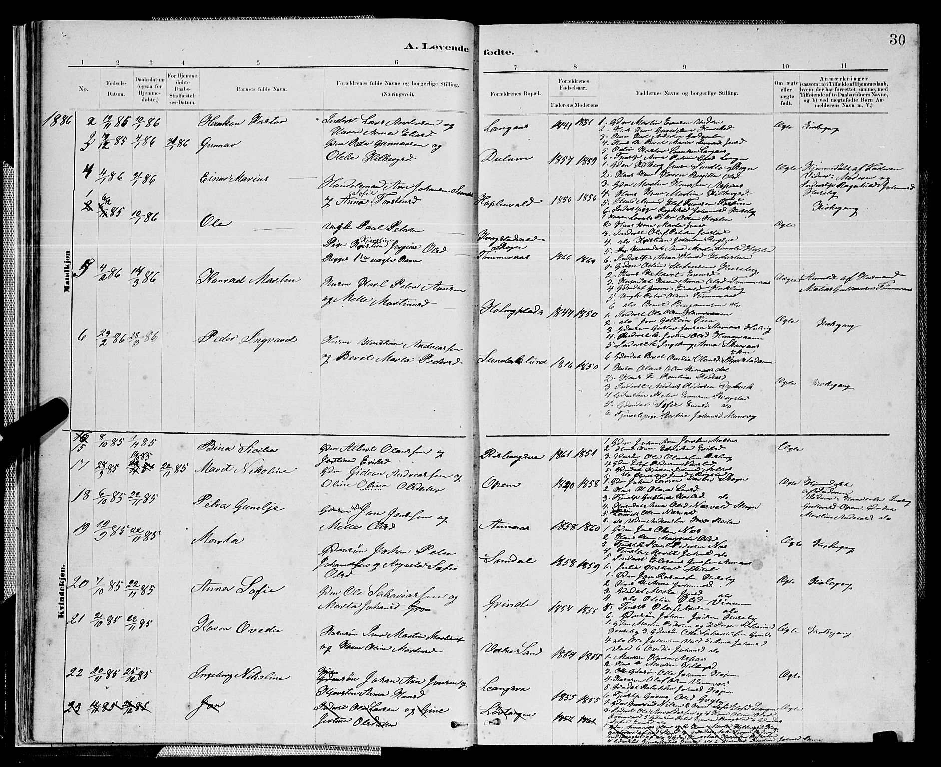 Ministerialprotokoller, klokkerbøker og fødselsregistre - Nord-Trøndelag, SAT/A-1458/714/L0134: Parish register (copy) no. 714C03, 1878-1898, p. 30