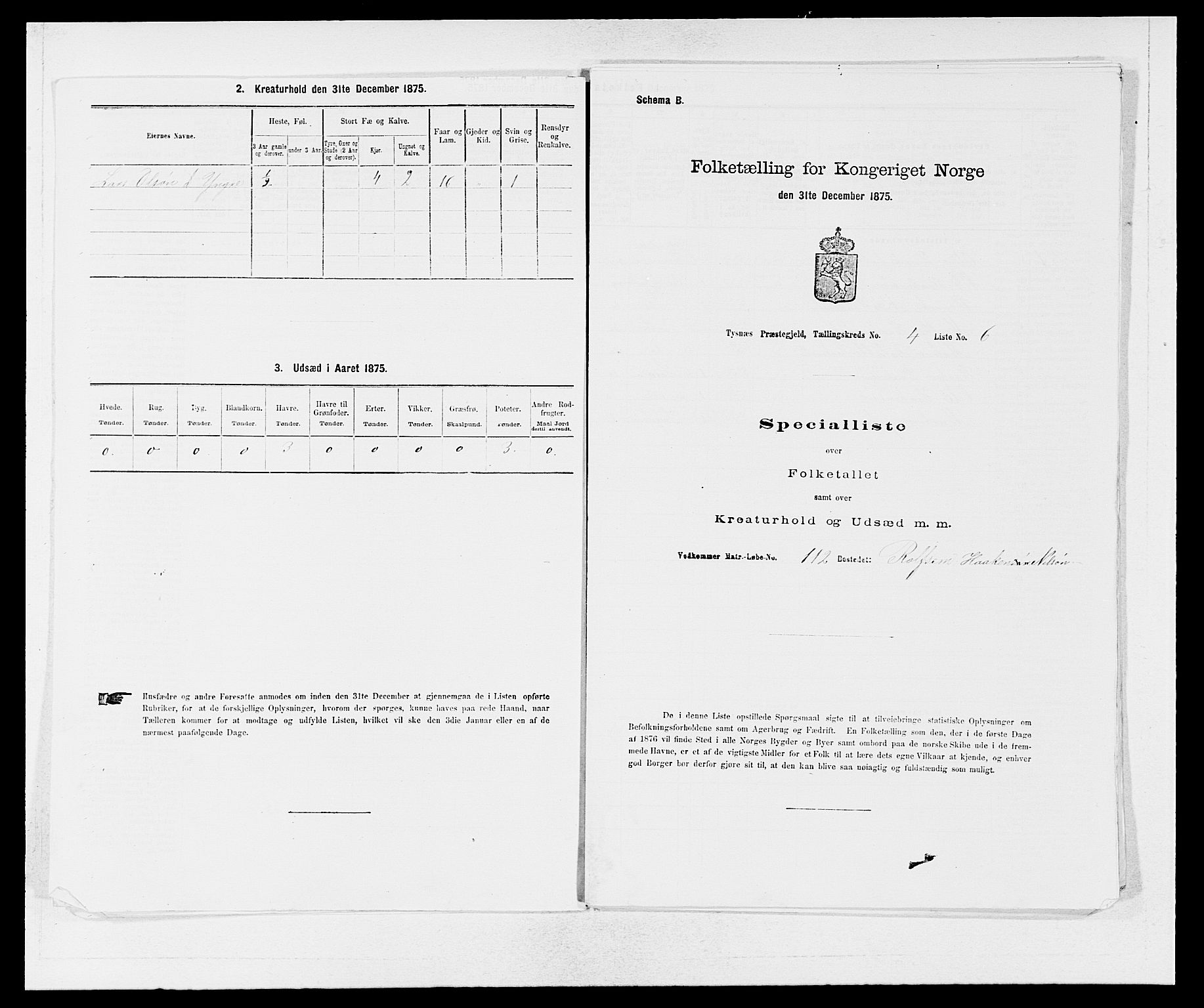 SAB, 1875 census for 1223P Tysnes, 1875, p. 440