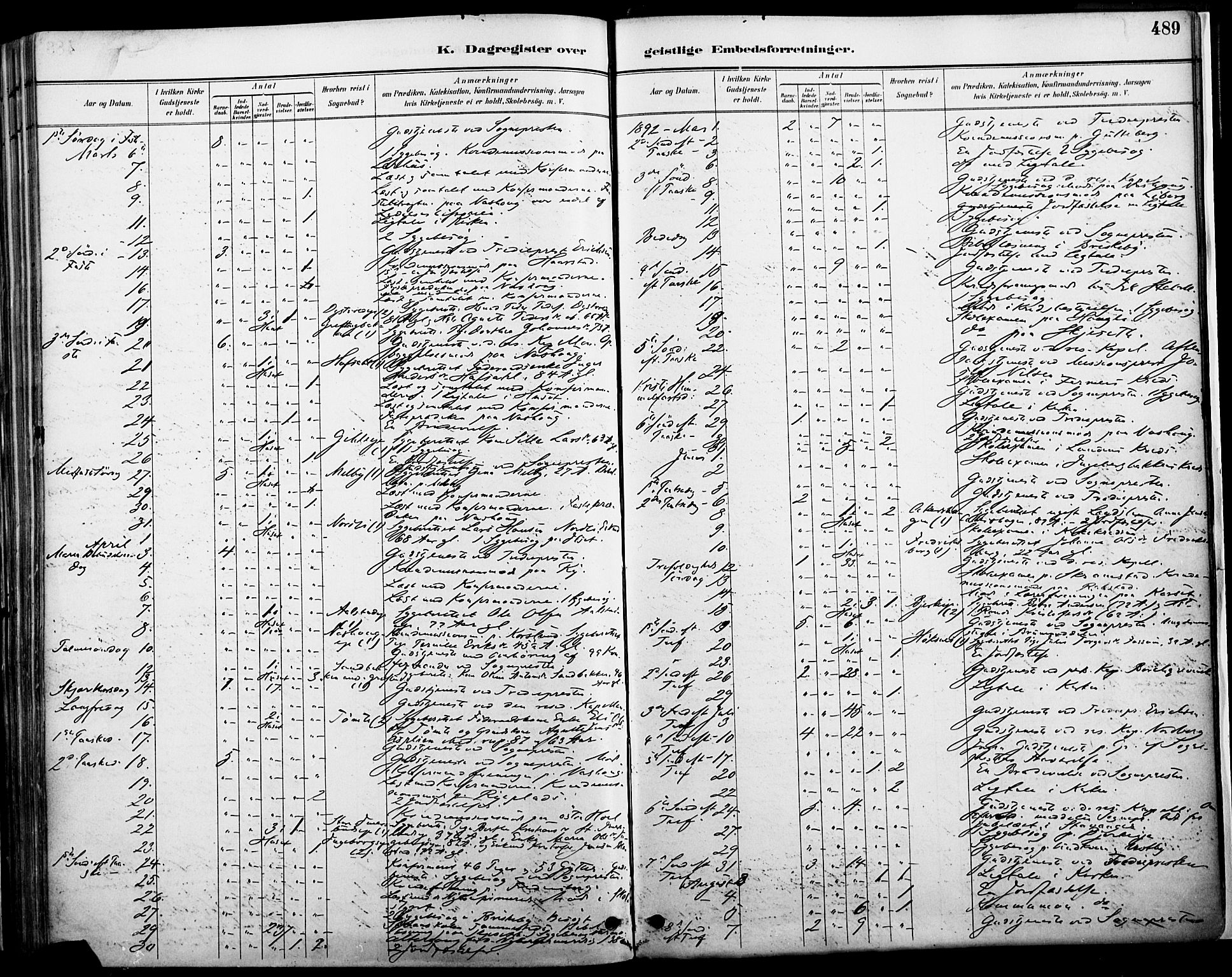 Vang prestekontor, Hedmark, SAH/PREST-008/H/Ha/Haa/L0019A: Parish register (official) no. 19, 1886-1900, p. 489