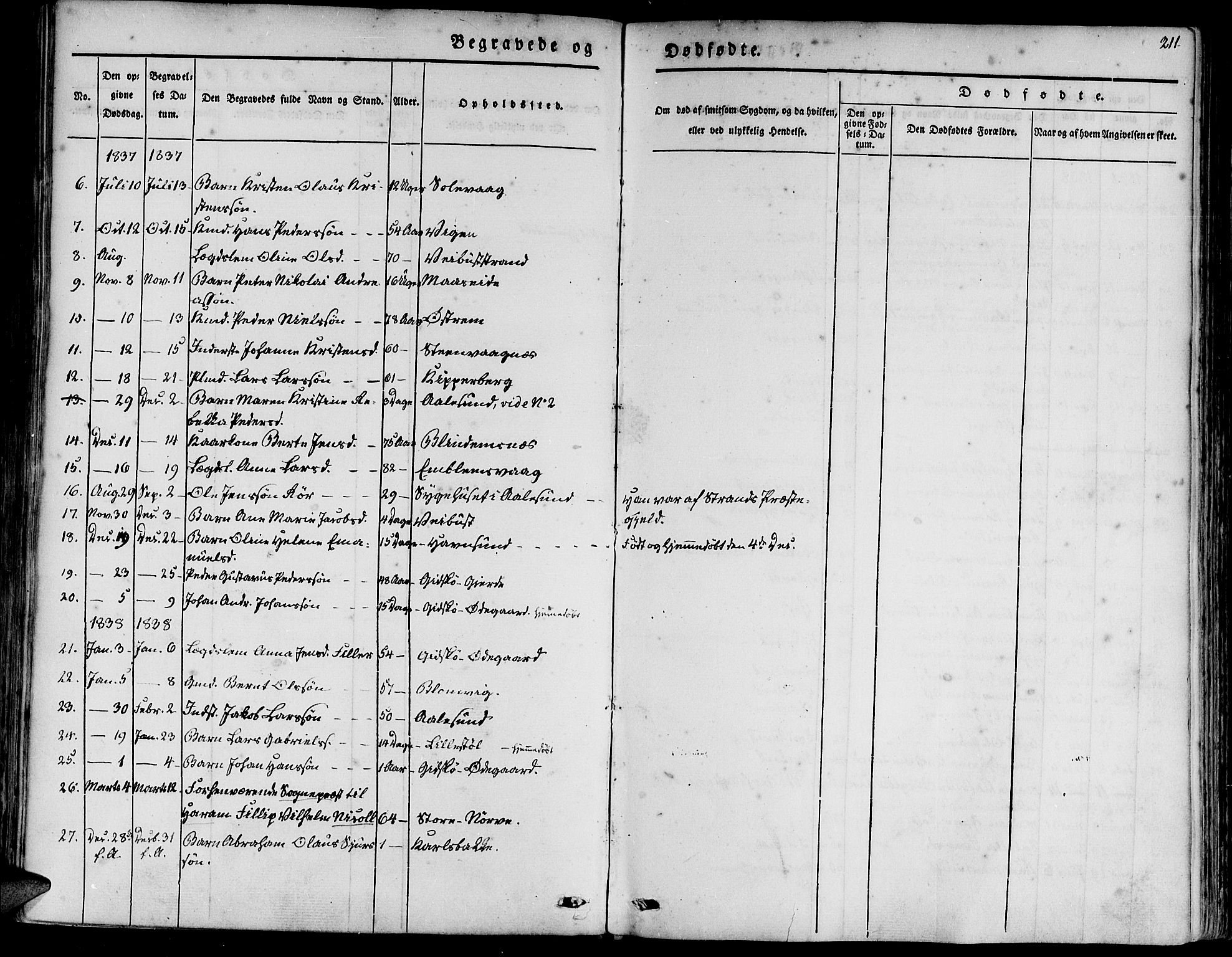 Ministerialprotokoller, klokkerbøker og fødselsregistre - Møre og Romsdal, AV/SAT-A-1454/528/L0395: Parish register (official) no. 528A06, 1828-1839, p. 211