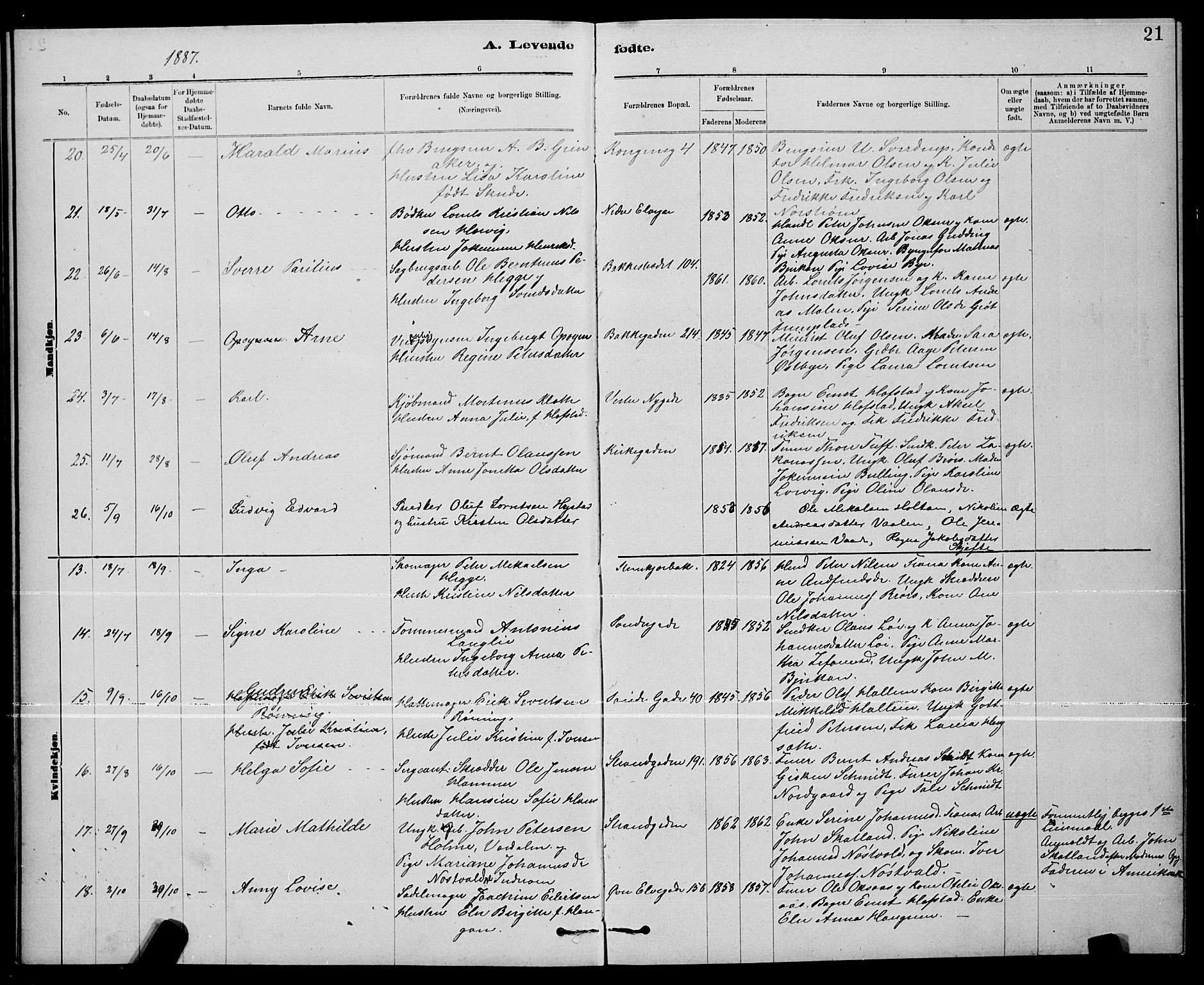 Ministerialprotokoller, klokkerbøker og fødselsregistre - Nord-Trøndelag, AV/SAT-A-1458/739/L0374: Parish register (copy) no. 739C02, 1883-1898, p. 21