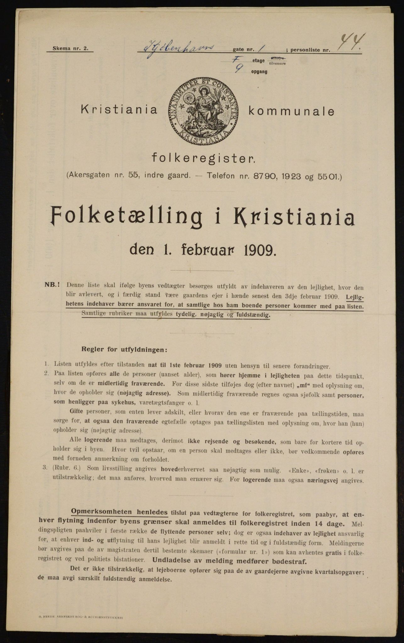 OBA, Municipal Census 1909 for Kristiania, 1909, p. 46956