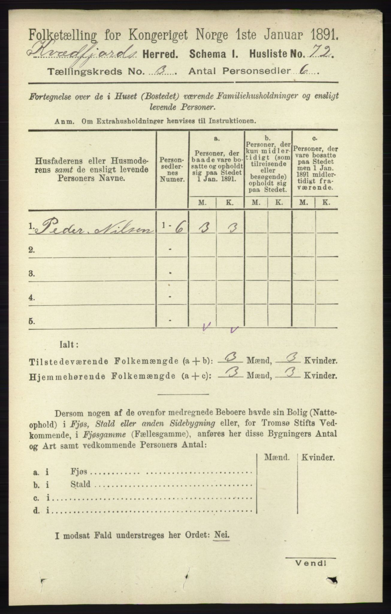 RA, 1891 census for 1911 Kvæfjord, 1891, p. 1292