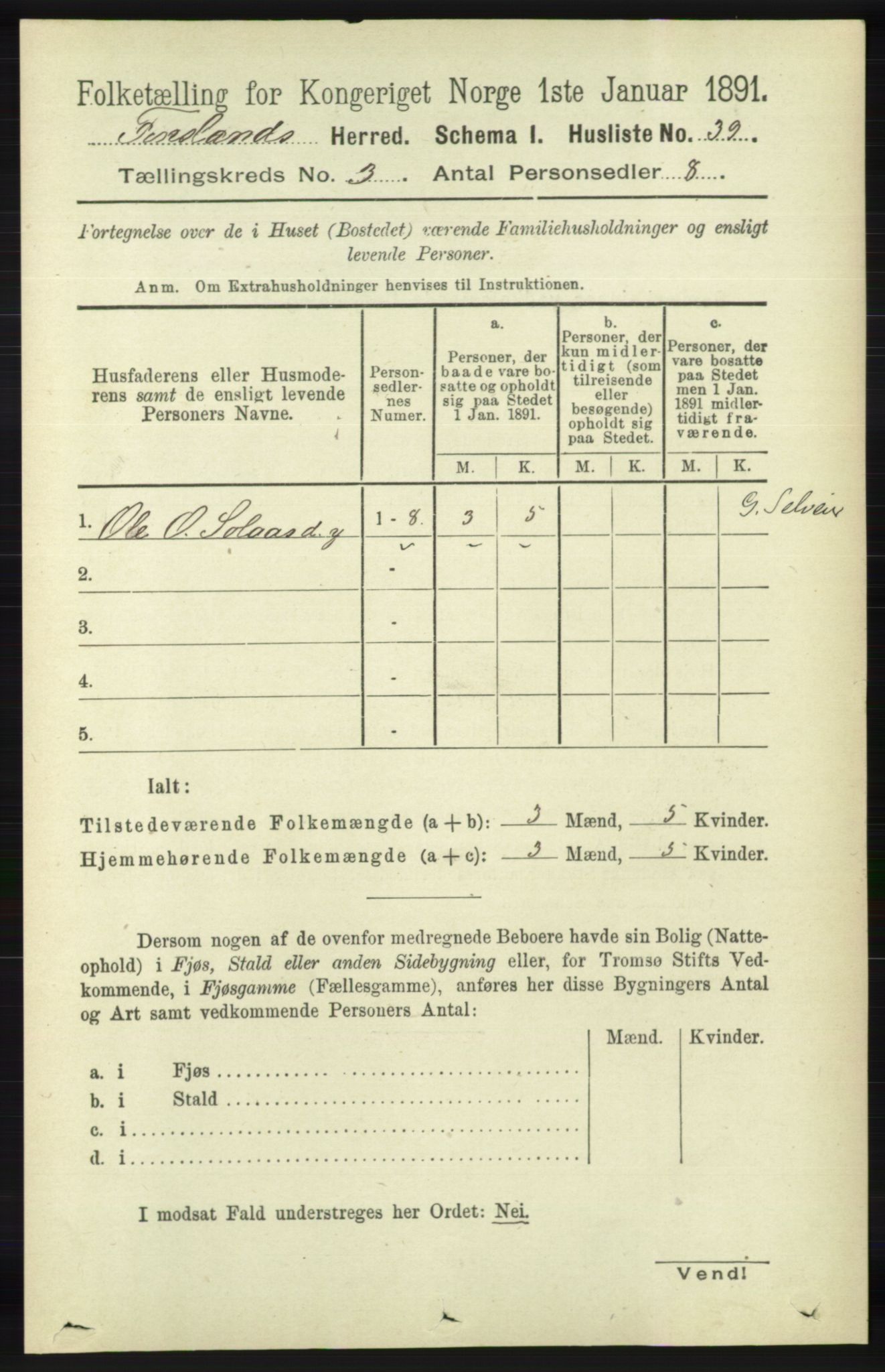 RA, 1891 census for 1023 Finsland, 1891, p. 761