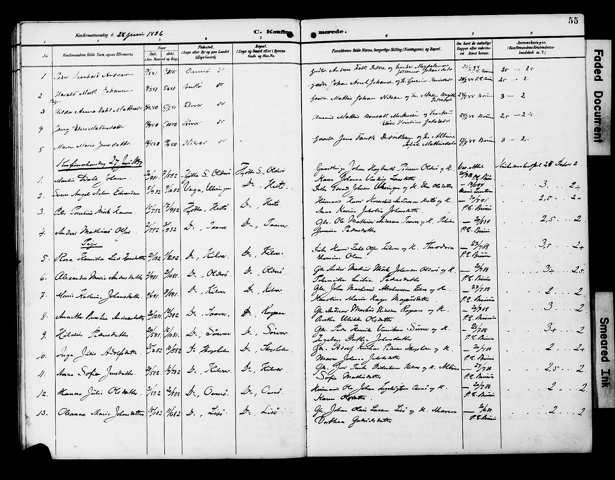 Ministerialprotokoller, klokkerbøker og fødselsregistre - Nordland, AV/SAT-A-1459/818/L0273: Parish register (copy) no. 818C01, 1893-1928, p. 55