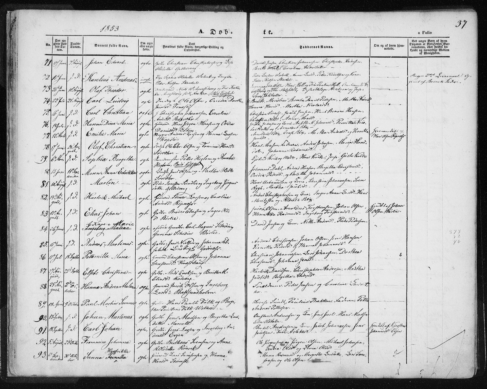 Ministerialprotokoller, klokkerbøker og fødselsregistre - Nordland, SAT/A-1459/801/L0007: Parish register (official) no. 801A07, 1845-1863, p. 37