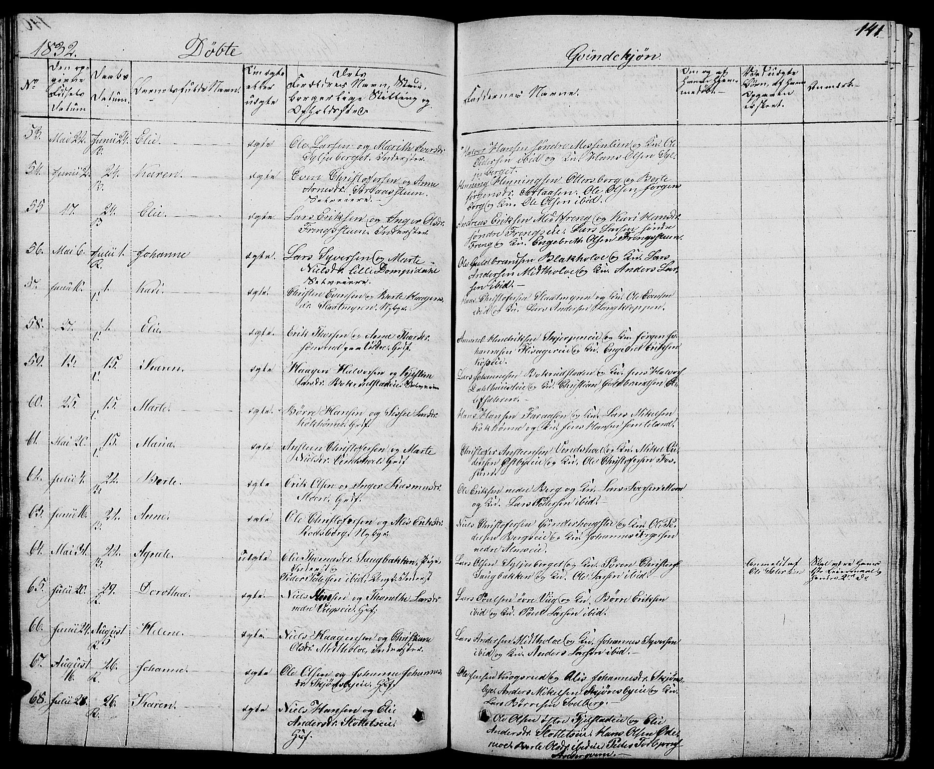 Ringsaker prestekontor, AV/SAH-PREST-014/L/La/L0004: Parish register (copy) no. 4, 1827-1838, p. 141