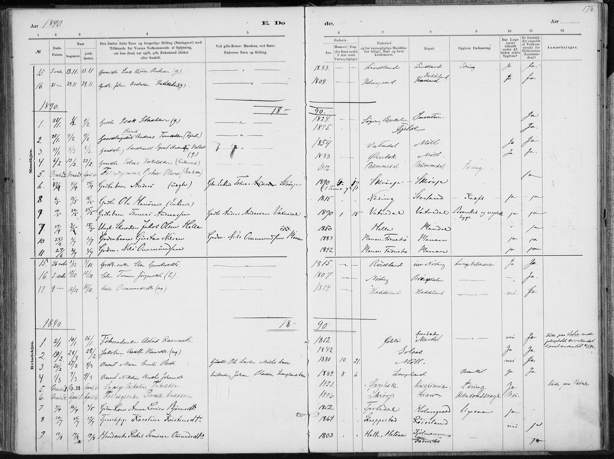 Holum sokneprestkontor, SAK/1111-0022/F/Fa/Faa/L0007: Parish register (official) no. A 7, 1884-1907, p. 176