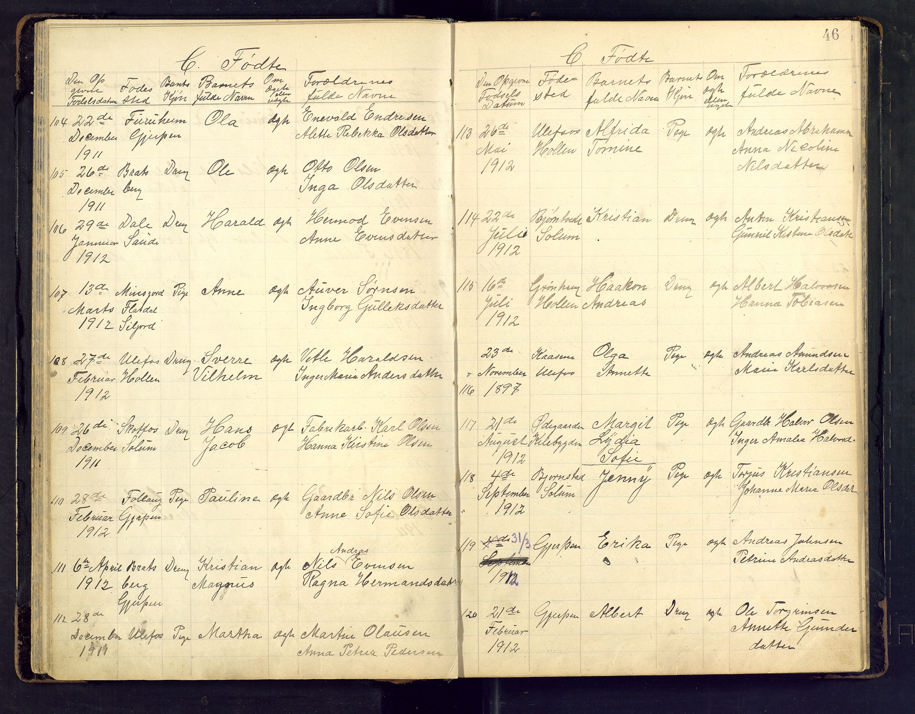Den evangelisk lutherske frimenighet i Jarlsbergs grevskap med flere steder, AV/SAKO-P-1384/F/Fb/L0002: Dissenter register no. Fa/L0002, 1906-1922, p. 46