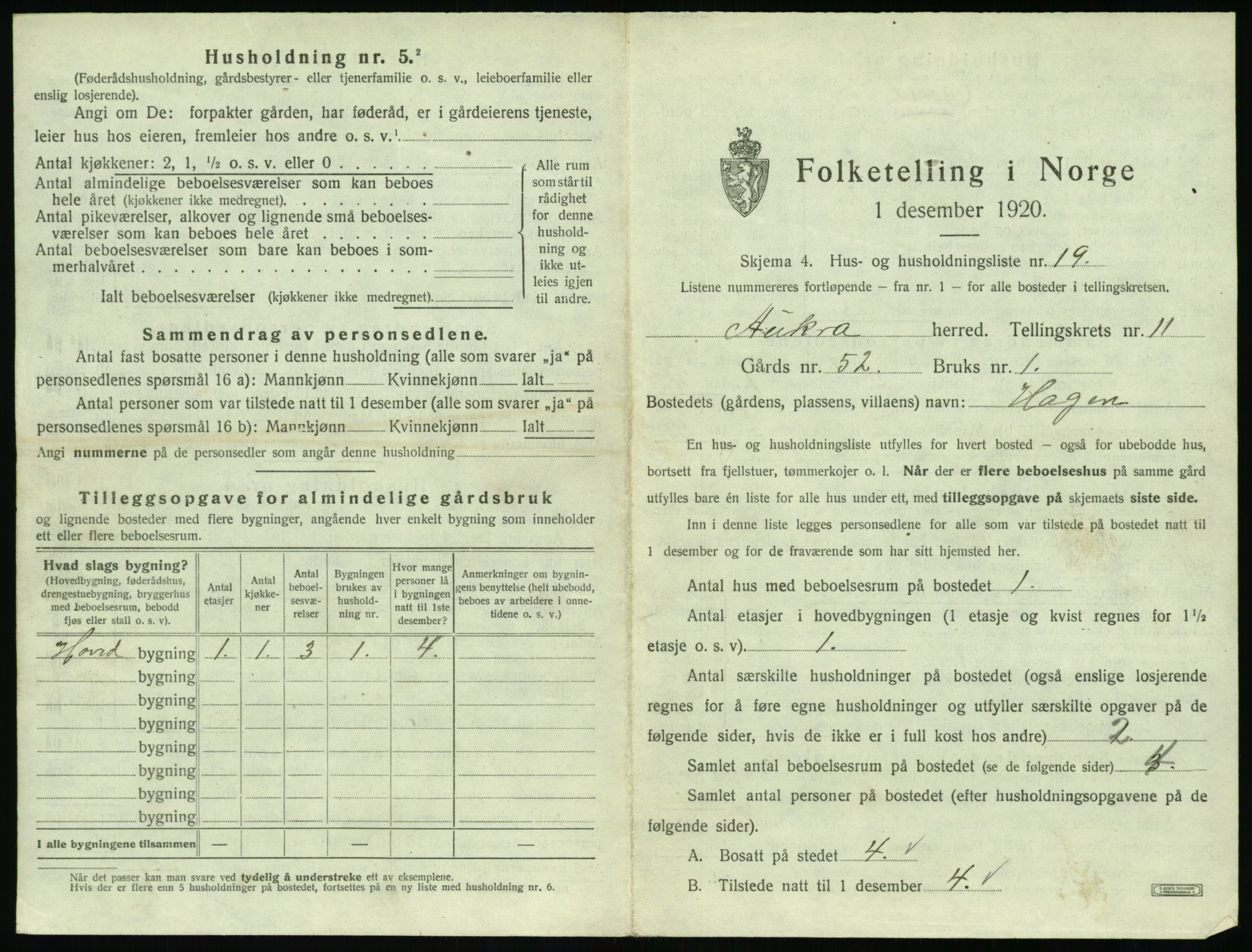 SAT, 1920 census for Aukra, 1920, p. 731