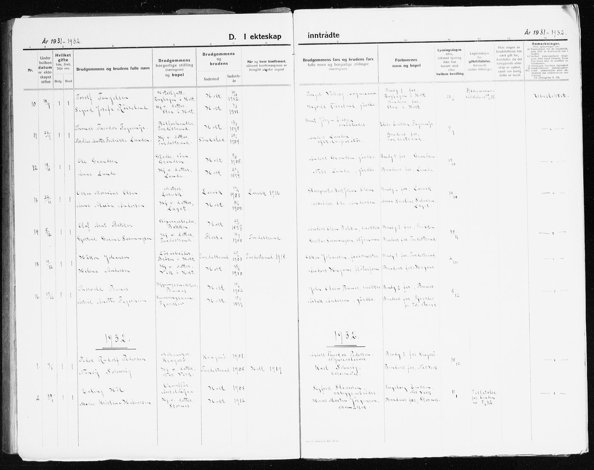 Holt sokneprestkontor, AV/SAK-1111-0021/F/Fb/L0012: Parish register (copy) no. B 12, 1919-1944