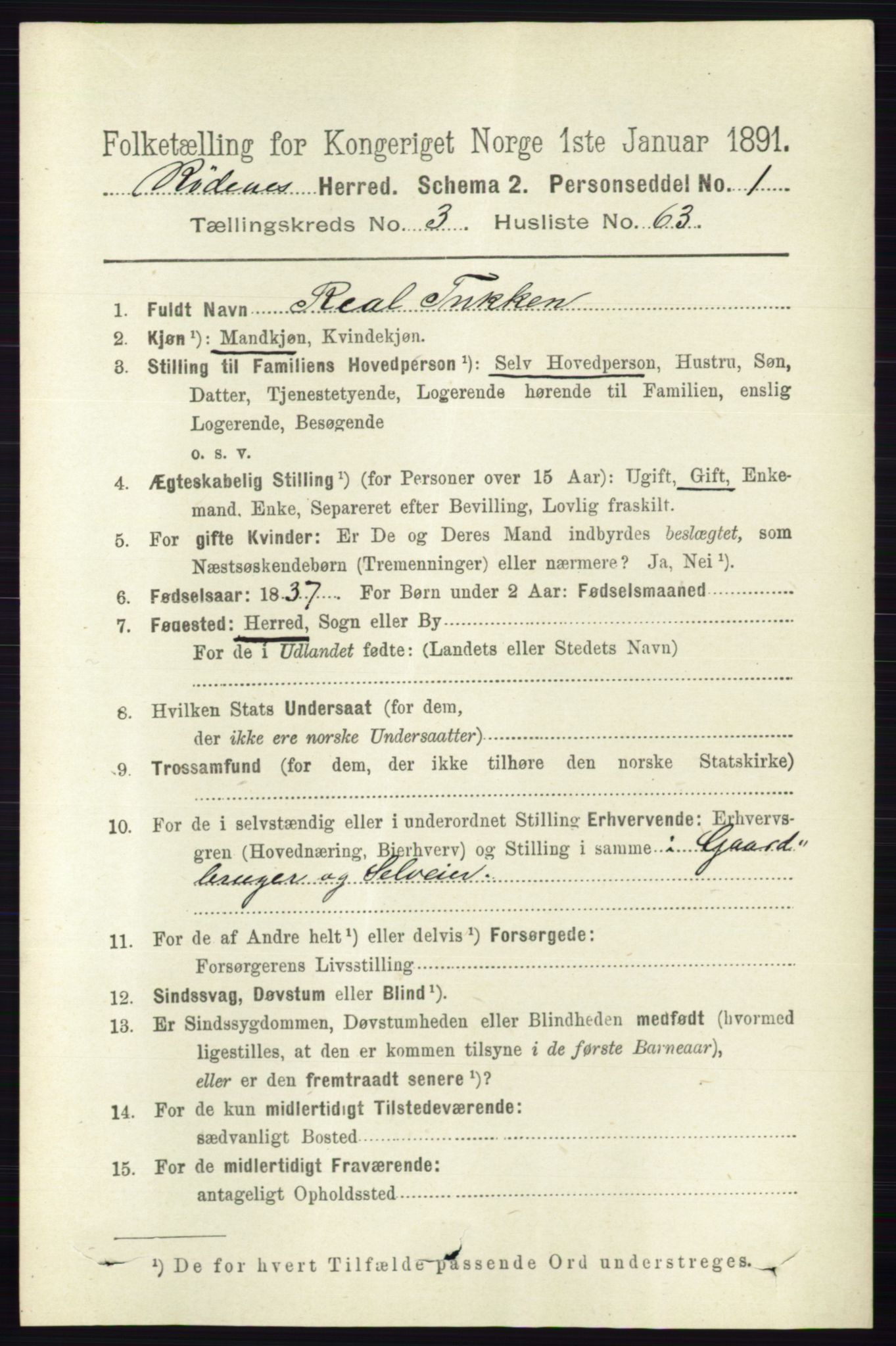 RA, 1891 census for 0120 Rødenes, 1891, p. 1556