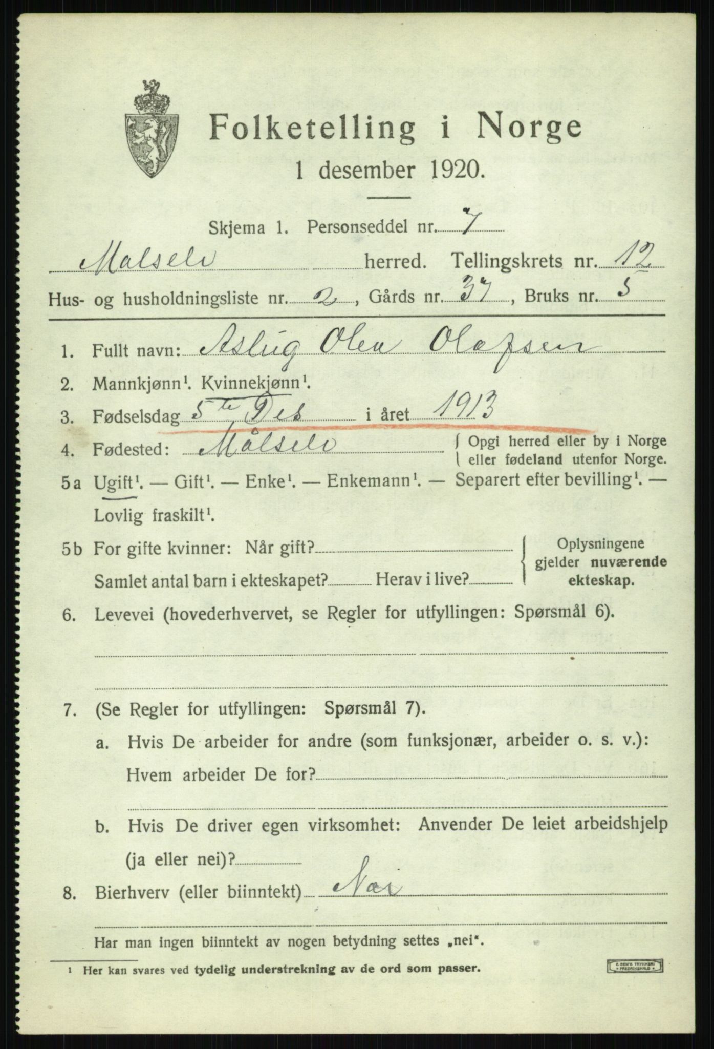 SATØ, 1920 census for Målselv, 1920, p. 6449