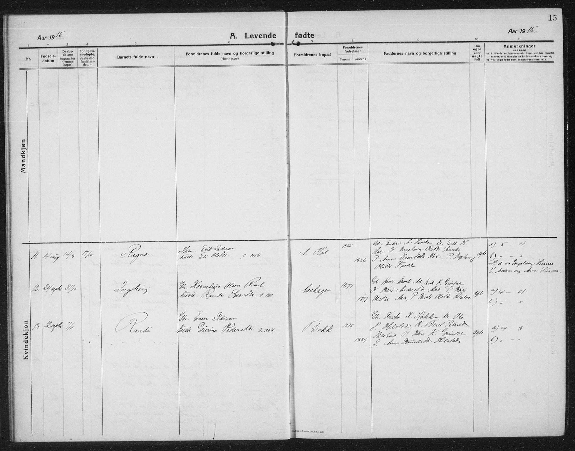 Ministerialprotokoller, klokkerbøker og fødselsregistre - Sør-Trøndelag, SAT/A-1456/674/L0877: Parish register (copy) no. 674C04, 1913-1940, p. 15