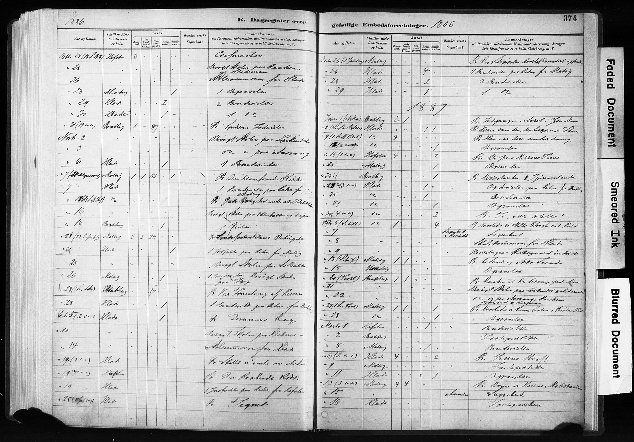 Ministerialprotokoller, klokkerbøker og fødselsregistre - Sør-Trøndelag, SAT/A-1456/606/L0300: Parish register (official) no. 606A15, 1886-1893, p. 374