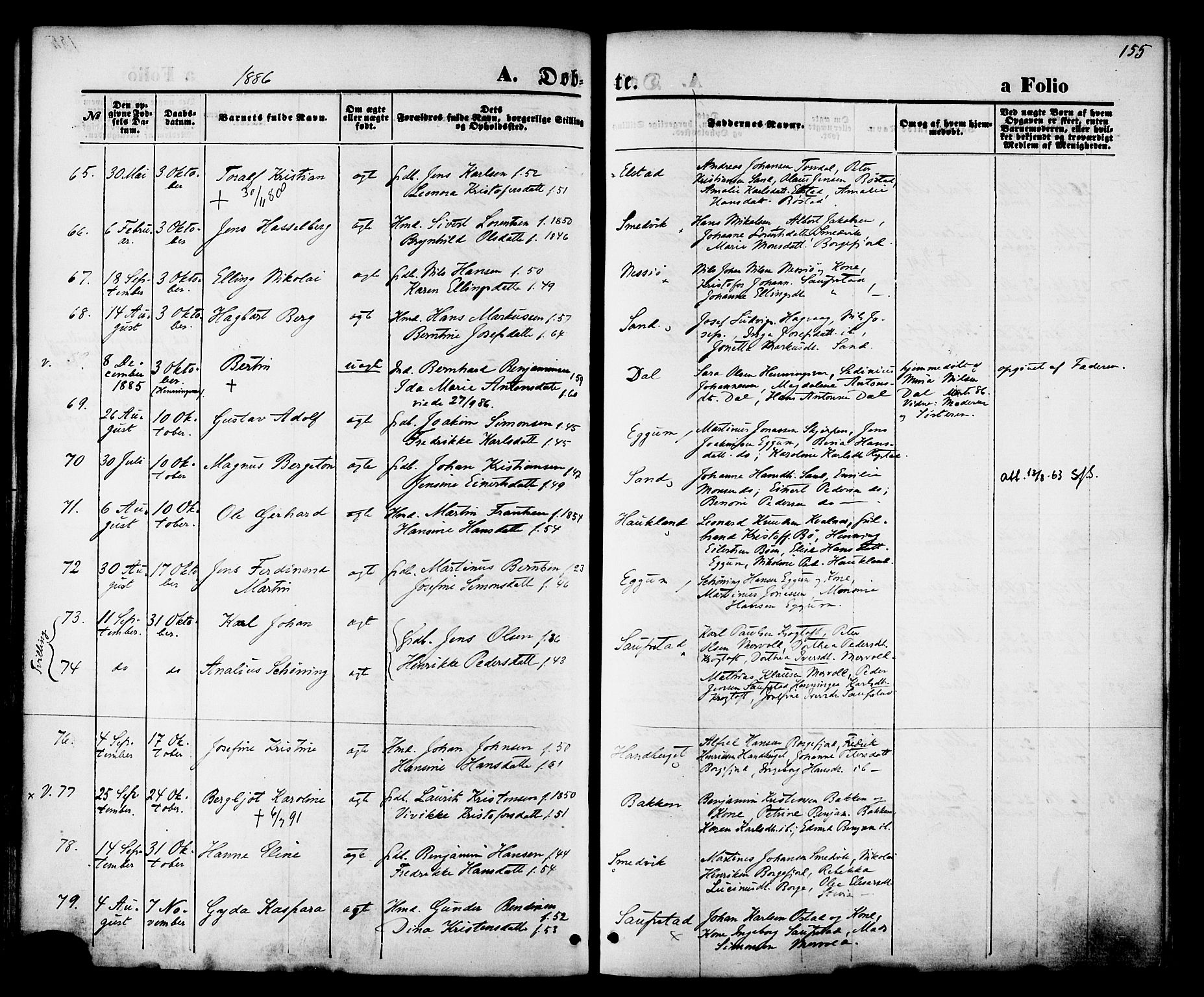 Ministerialprotokoller, klokkerbøker og fødselsregistre - Nordland, AV/SAT-A-1459/880/L1132: Parish register (official) no. 880A06, 1869-1887, p. 155