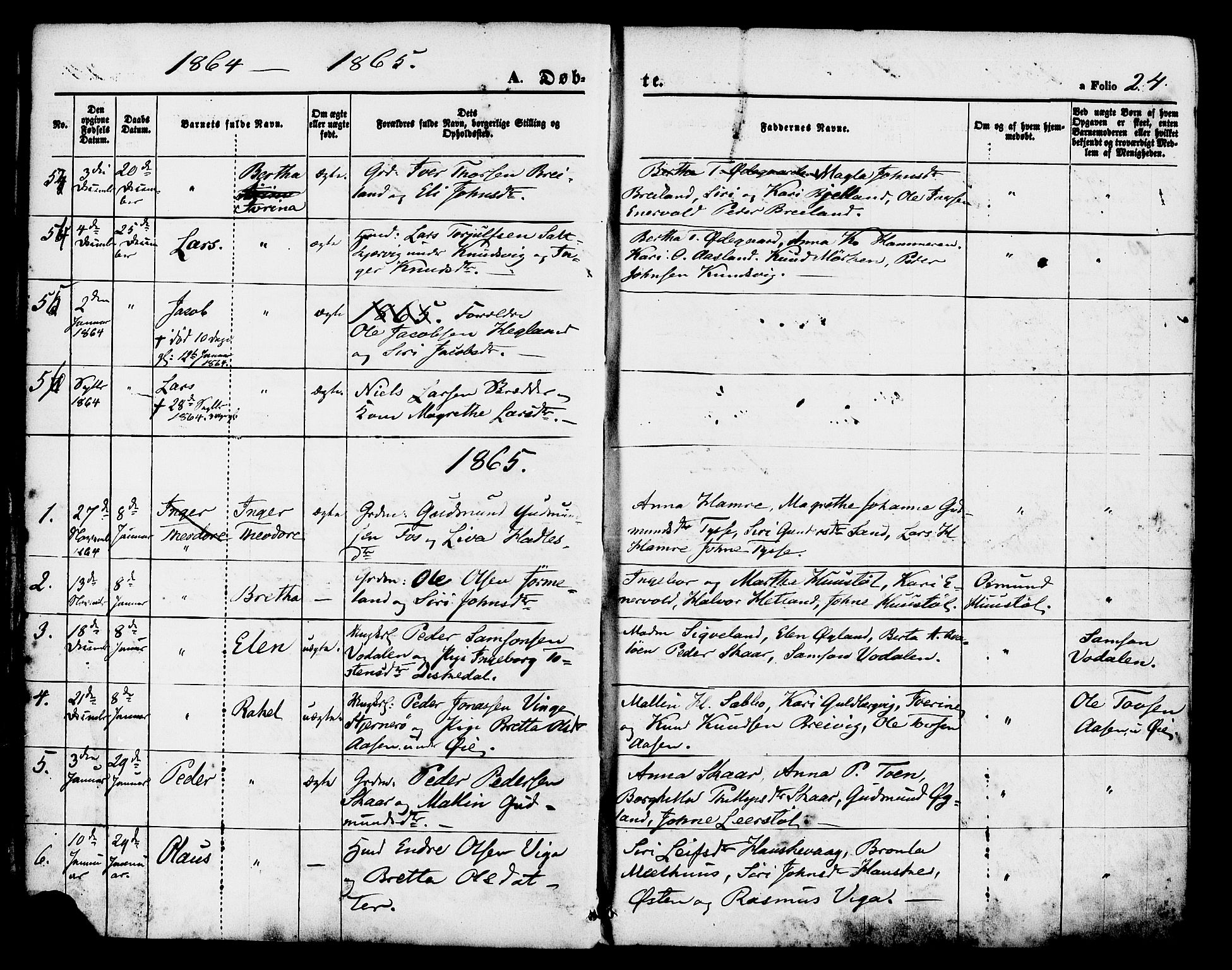 Hjelmeland sokneprestkontor, SAST/A-101843/01/IV/L0011: Parish register (official) no. A 11, 1861-1878, p. 24