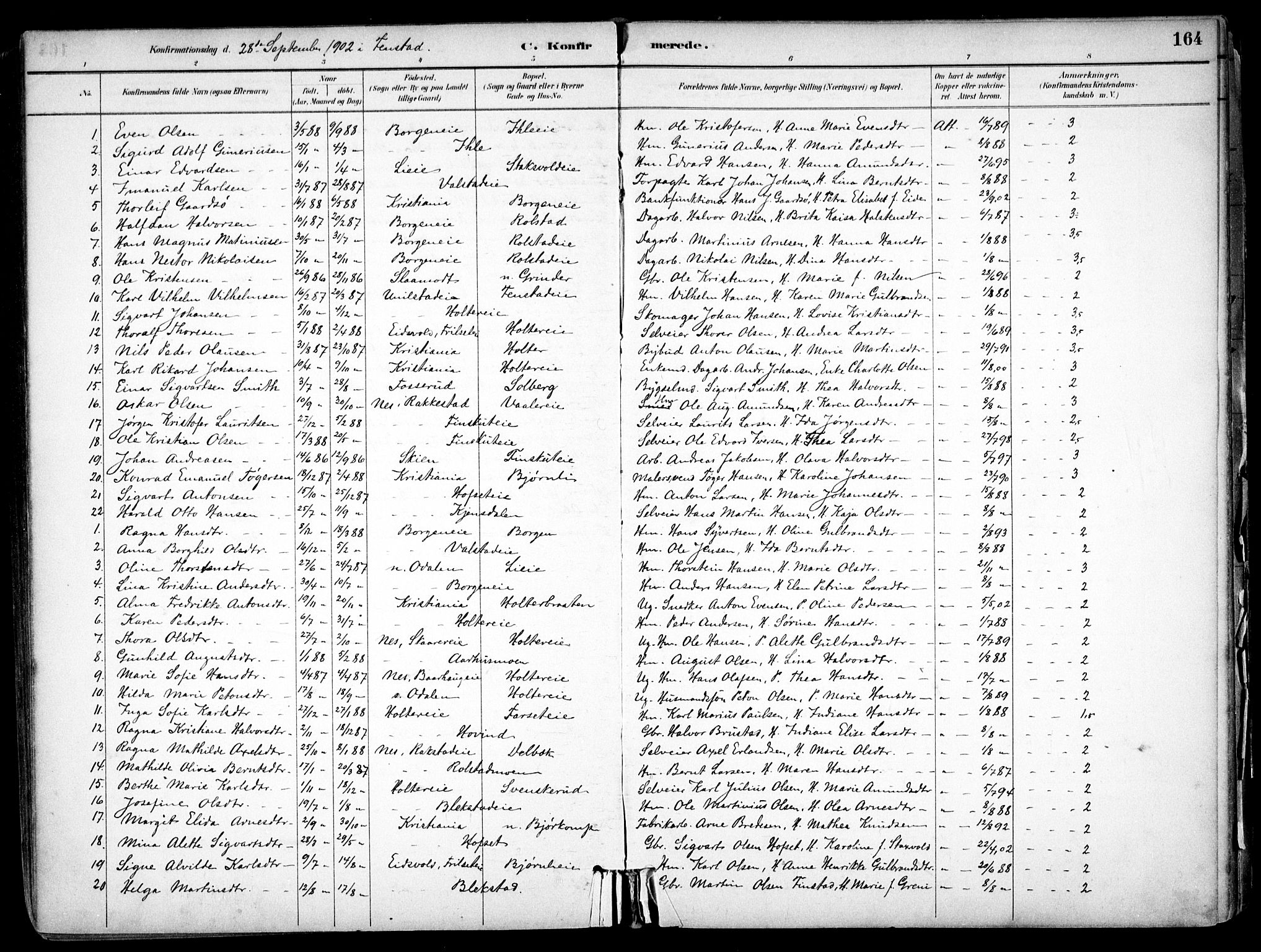 Nes prestekontor Kirkebøker, SAO/A-10410/F/Fb/L0002: Parish register (official) no. II 2, 1883-1918, p. 164