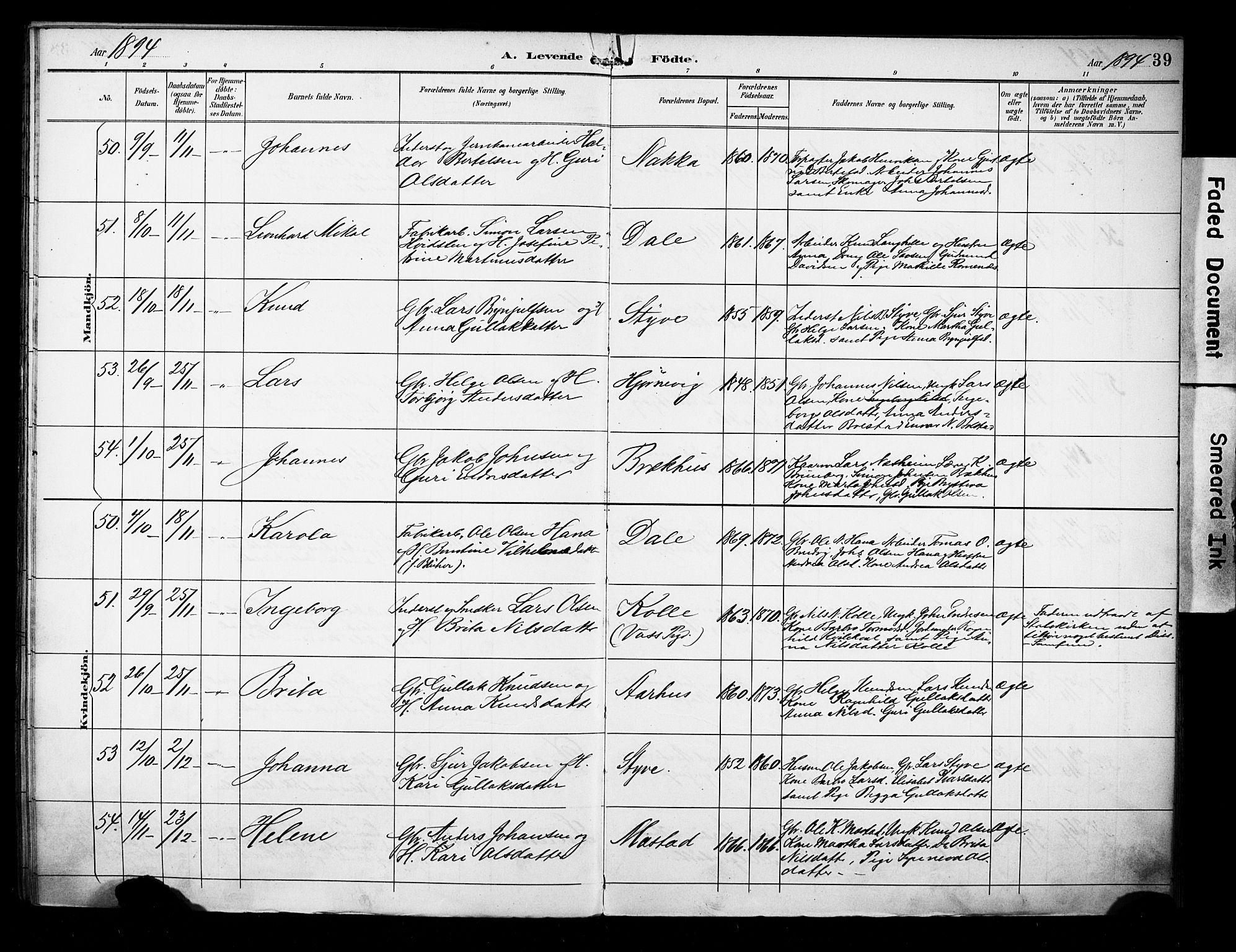 Evanger sokneprestembete, AV/SAB-A-99924: Parish register (official) no. A 2, 1892-1899, p. 39