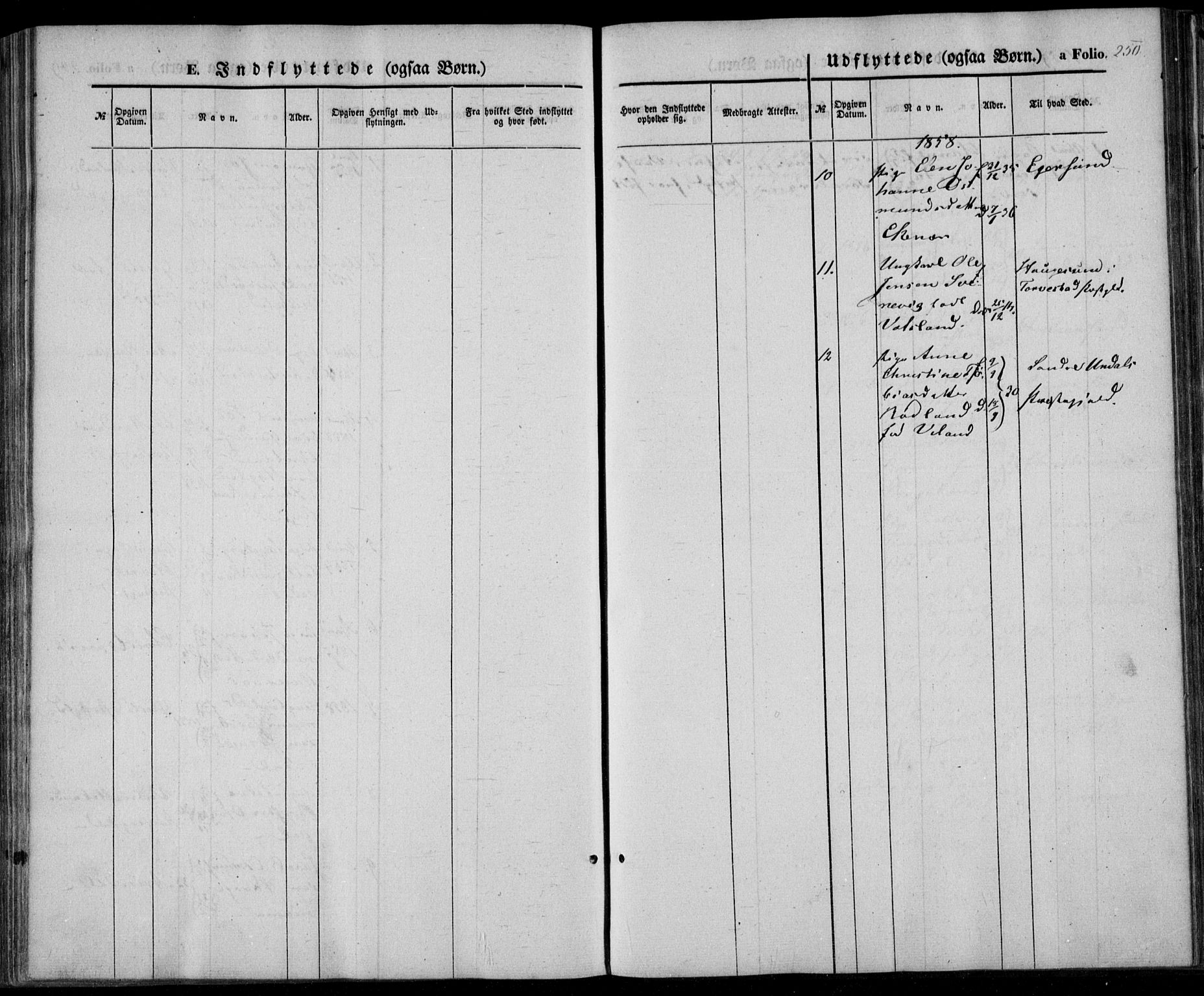 Lyngdal sokneprestkontor, AV/SAK-1111-0029/F/Fa/Fac/L0009: Parish register (official) no. A 9, 1852-1864, p. 250