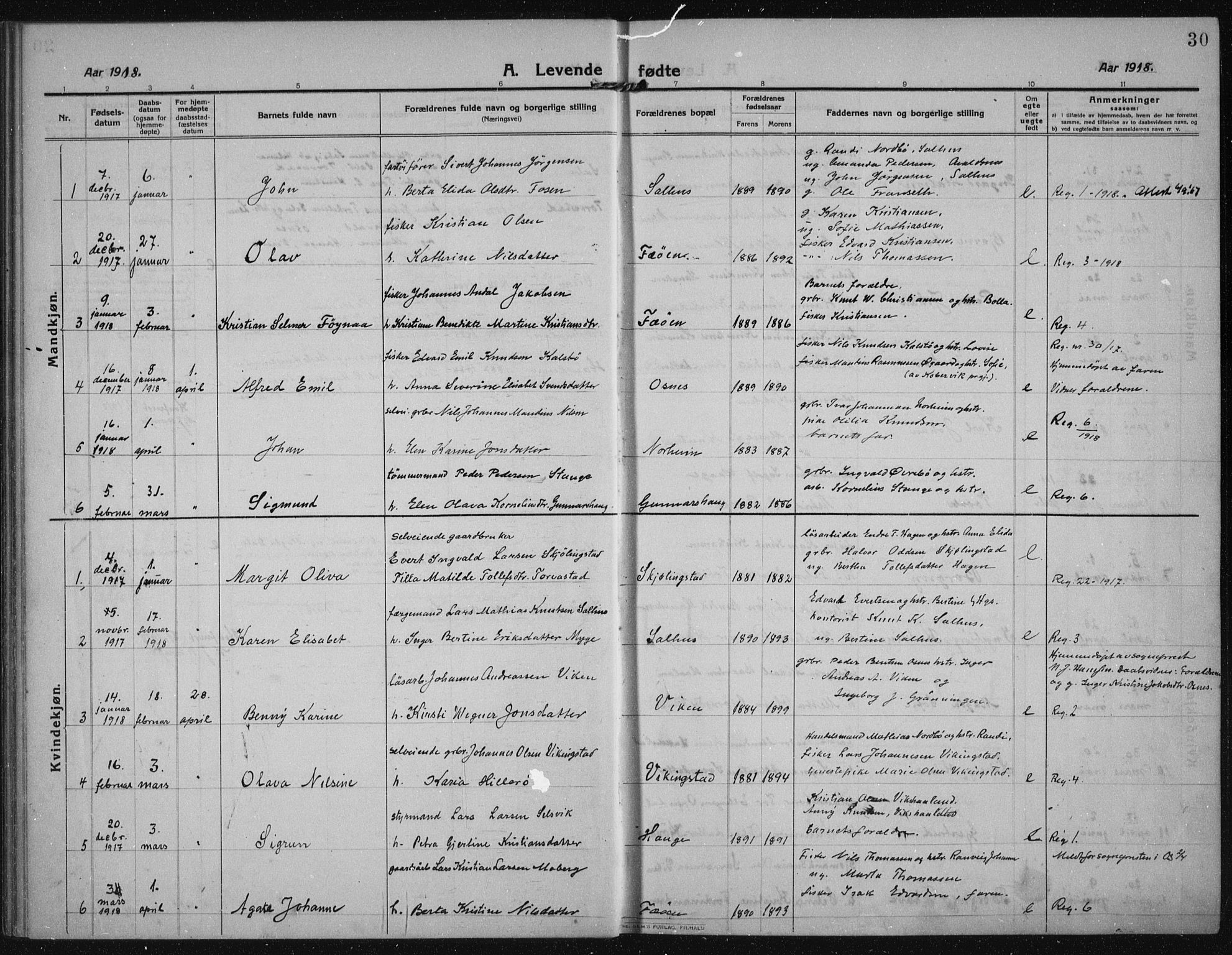 Torvastad sokneprestkontor, AV/SAST-A -101857/H/Ha/Haa/L0019: Parish register (official) no. A 18, 1912-1920, p. 30