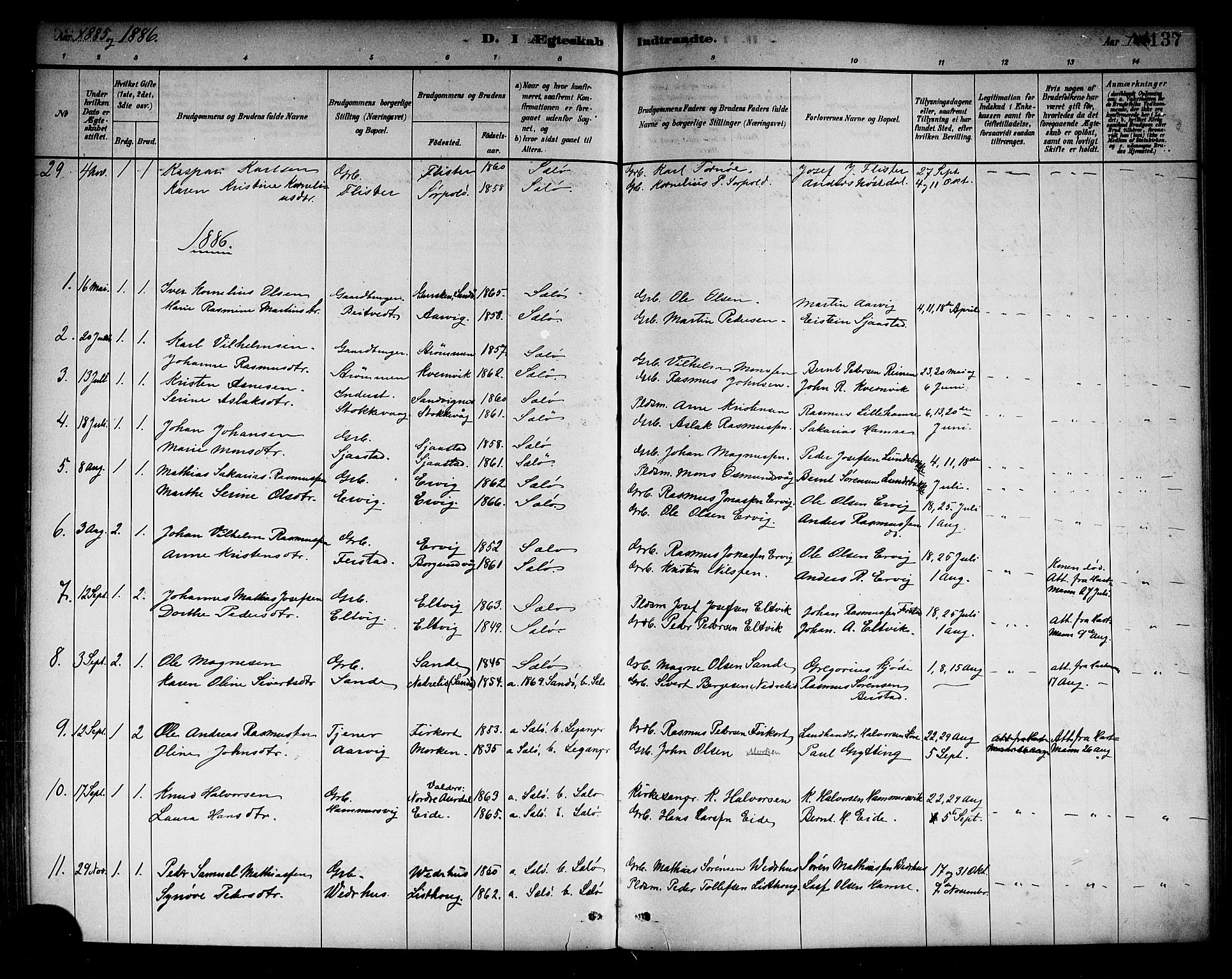 Selje sokneprestembete, AV/SAB-A-99938/H/Ha/Haa/Haab: Parish register (official) no. B 1, 1881-1890, p. 137