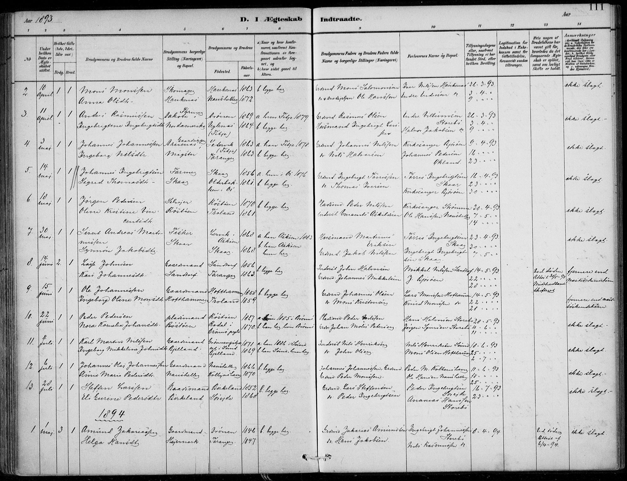 Sund sokneprestembete, SAB/A-99930: Parish register (official) no. C  1, 1882-1899, p. 111